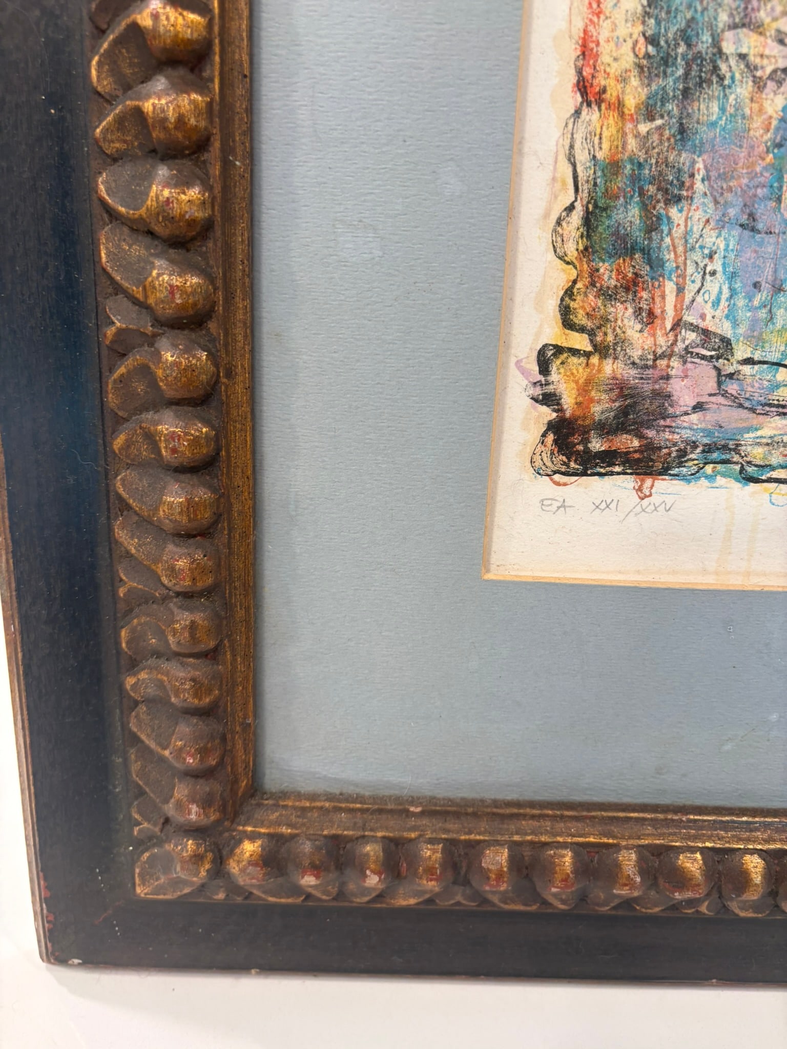 Young Harlequin Signed Artist Proof Lithograph by Berto Taubert Framed Carved Wood - 12