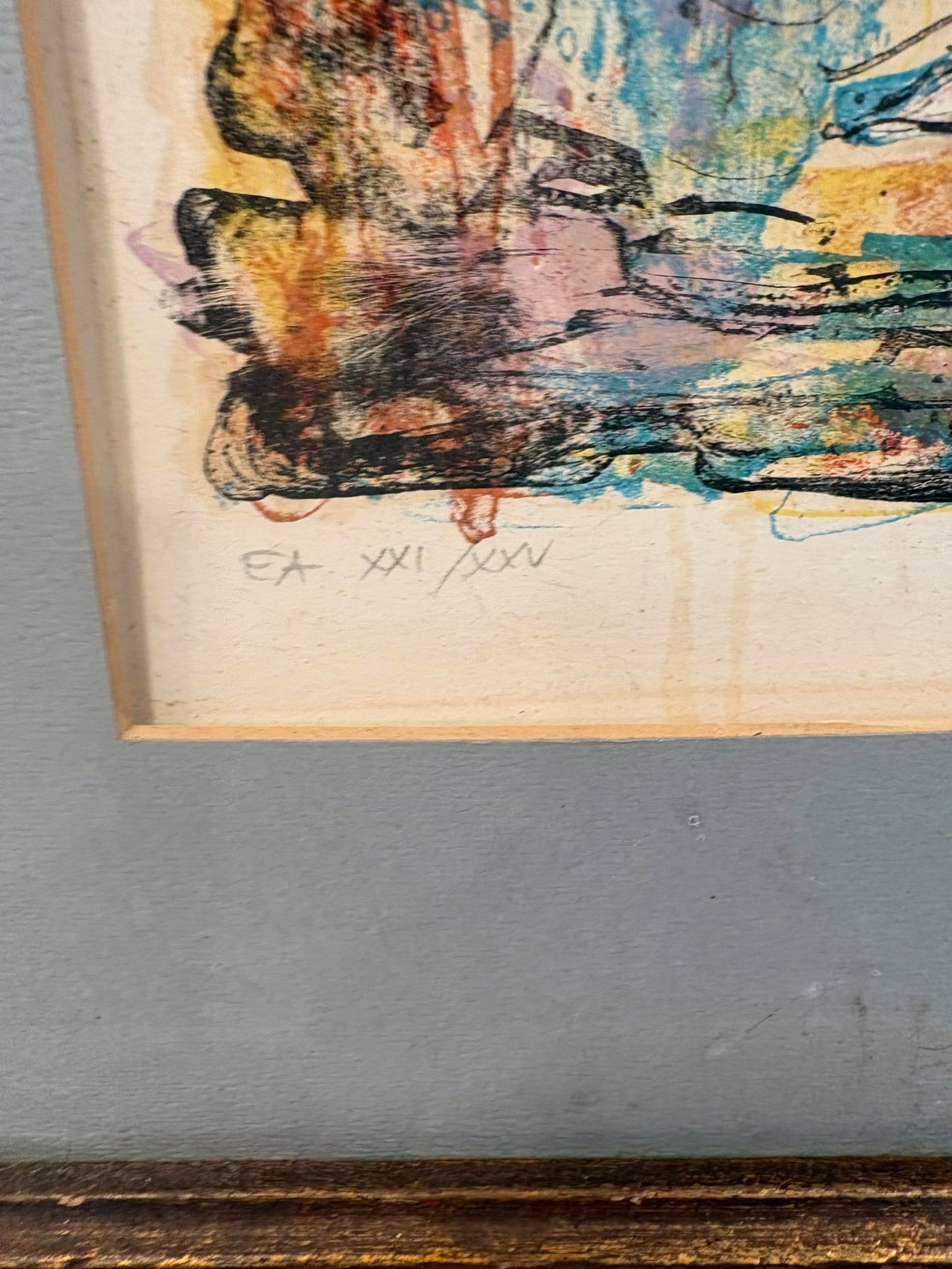 Young Harlequin Signed Artist Proof Lithograph by Berto Taubert Framed Carved Wood - 13