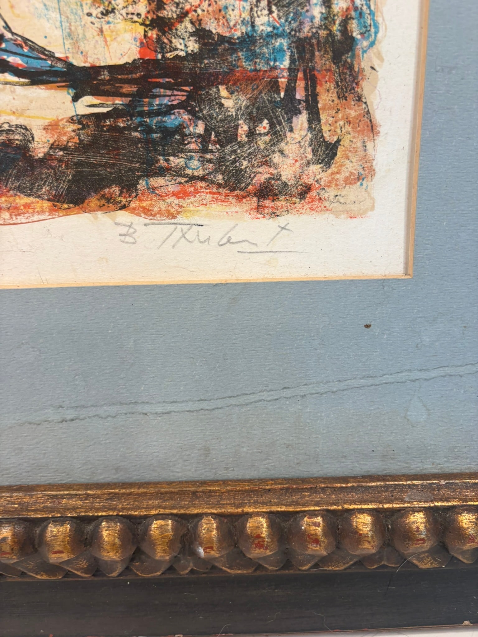 Young Harlequin Signed Artist Proof Lithograph by Berto Taubert Framed Carved Wood - 4