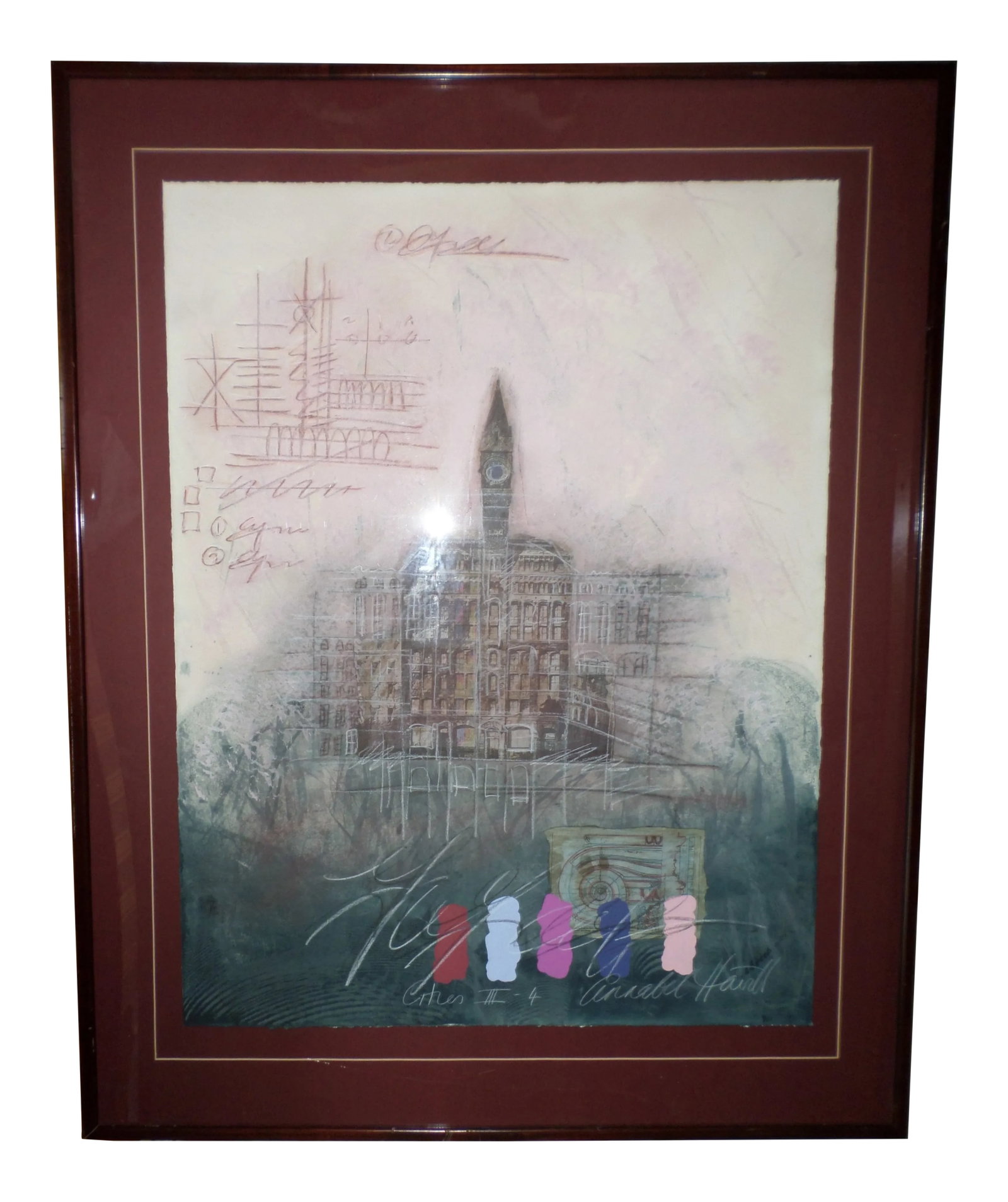 1970s "Cities III - 4" Architectural Surrealist Work on Paper, Framed: This is a Monumental Original Work of Art on Paper Signed by the Artist of a Surrealist Cityscape with Steampunk Architecture that inspires a 19th Century Industrial Sophistication. This Striking