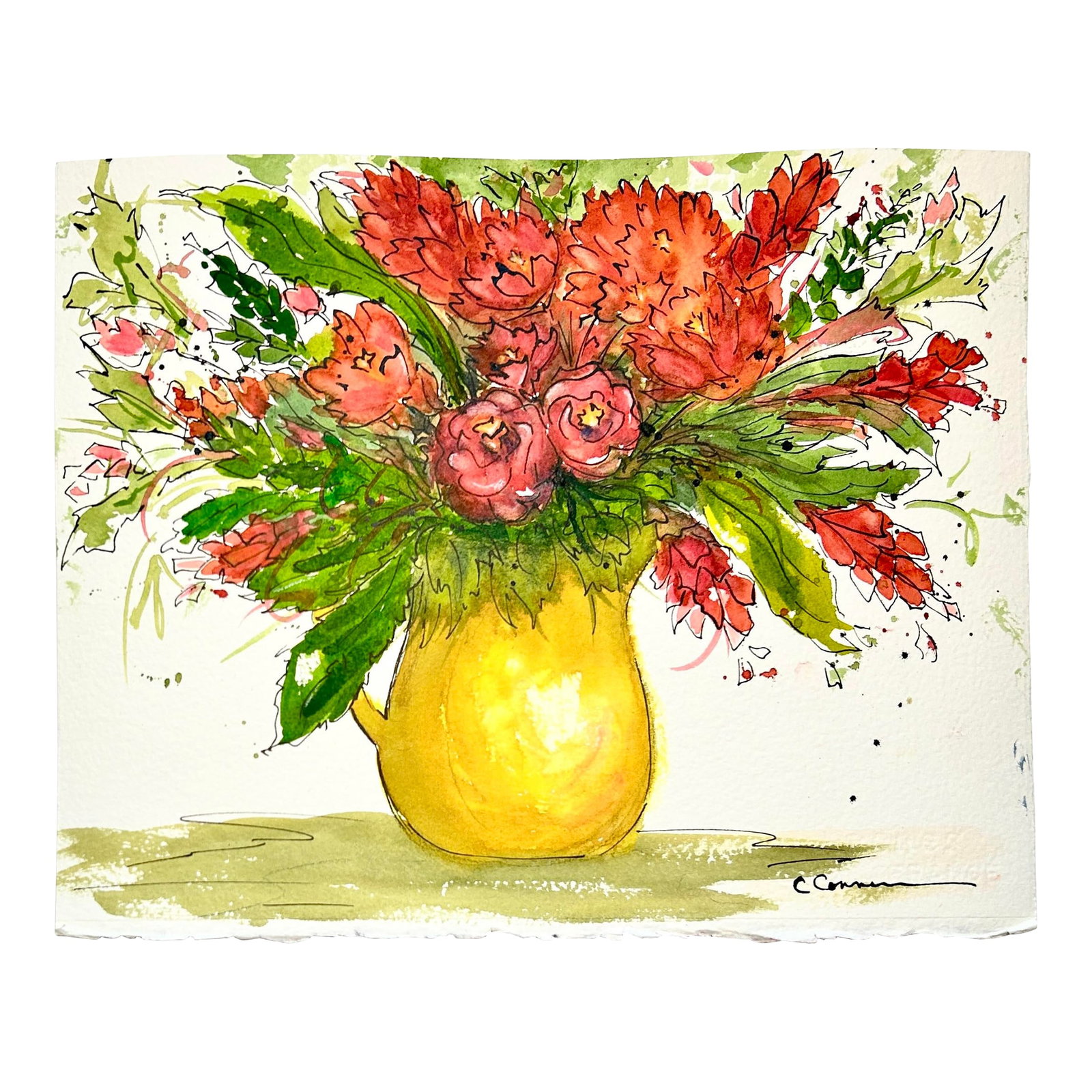 Original Watercolor Ink and Wash Painting "Yellow Vase" (1 of 6)
