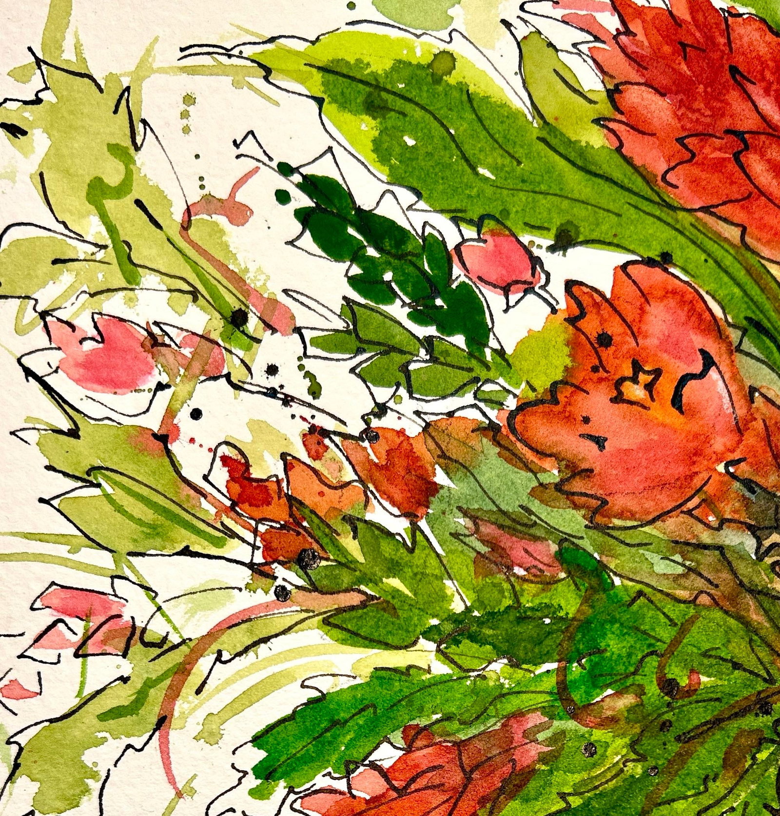 Original Watercolor Ink and Wash Painting "Yellow Vase" - 5