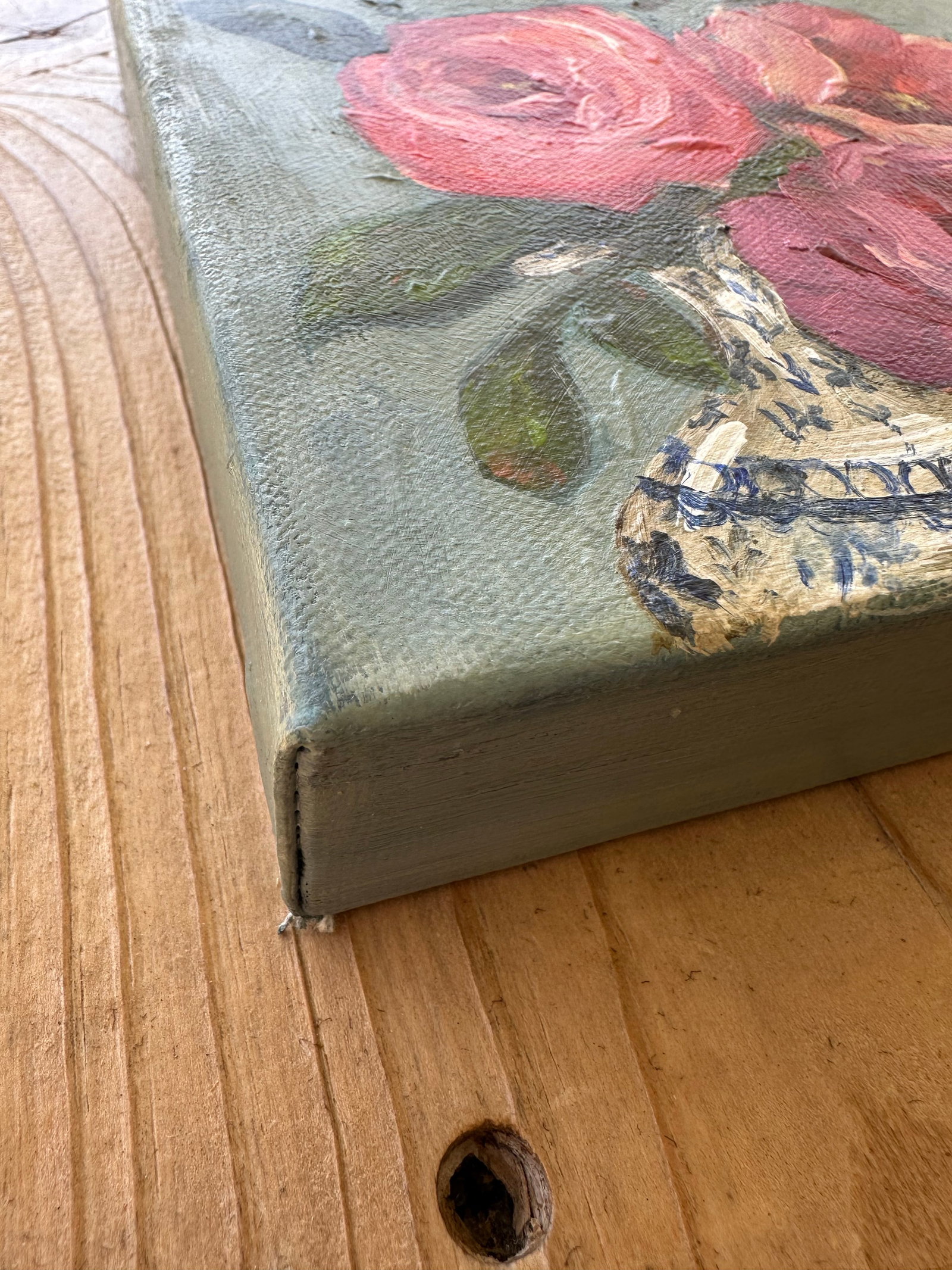 Roses Still Life Blue Willow Vase "Permission to Bloom" Original Painting by Kristin Ashman - 3