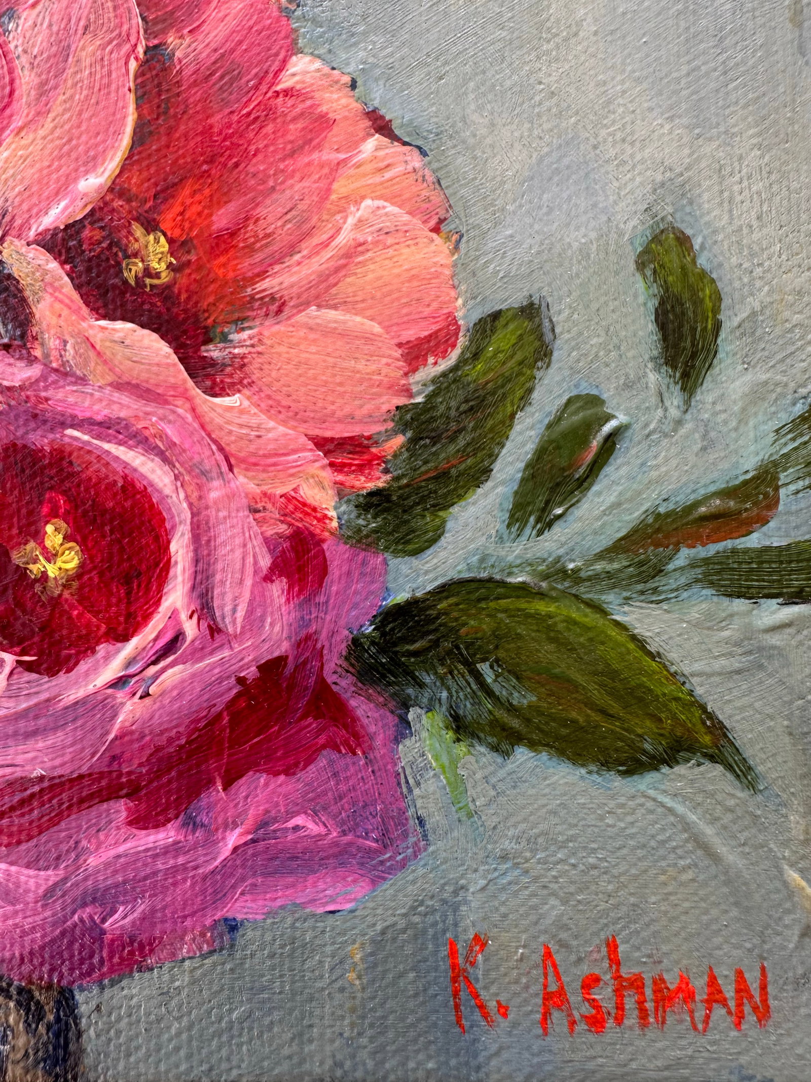 Roses Still Life Blue Willow Vase "Permission to Bloom" Original Painting by Kristin Ashman - 4