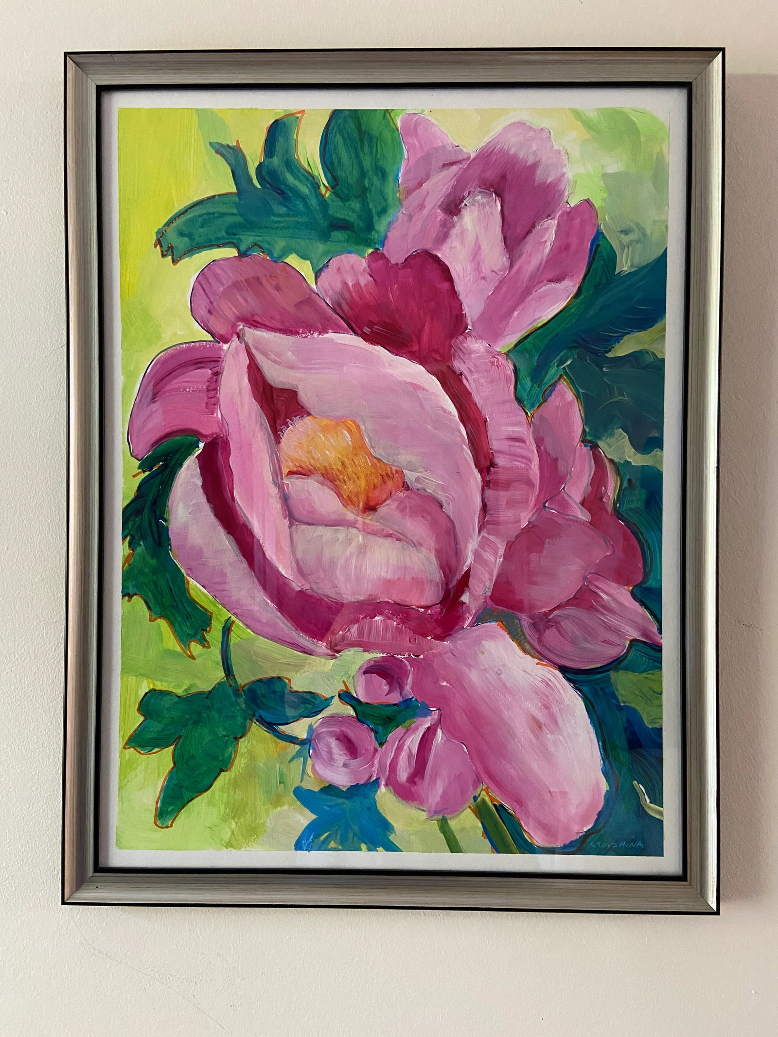 Contemporary Botanical Acrylic Painting of a Peony Bud by Marina Movshina, Framed - 5