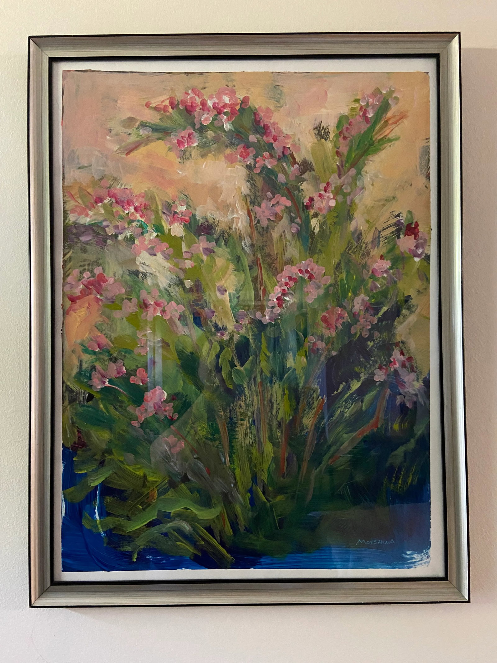 Contemporary Botanical Acrylic Painting of a Wiegelia by Marina Movshina, Framed - 3