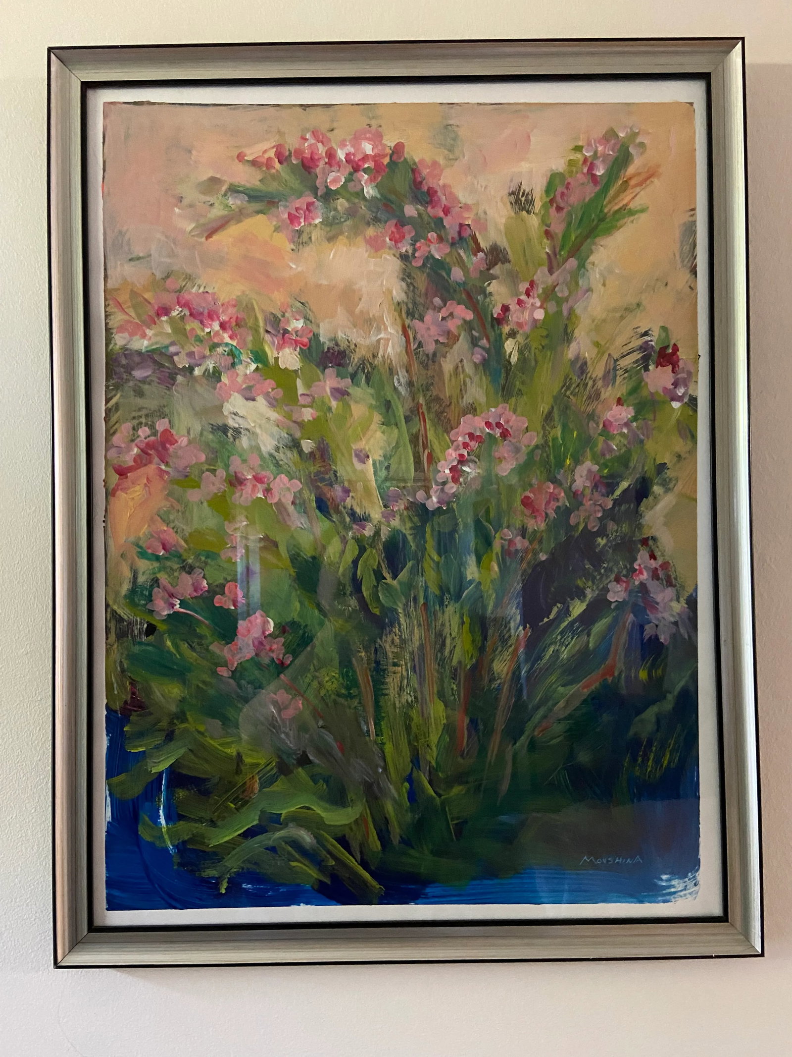 Contemporary Botanical Acrylic Painting of a Wiegelia by Marina Movshina, Framed - 5