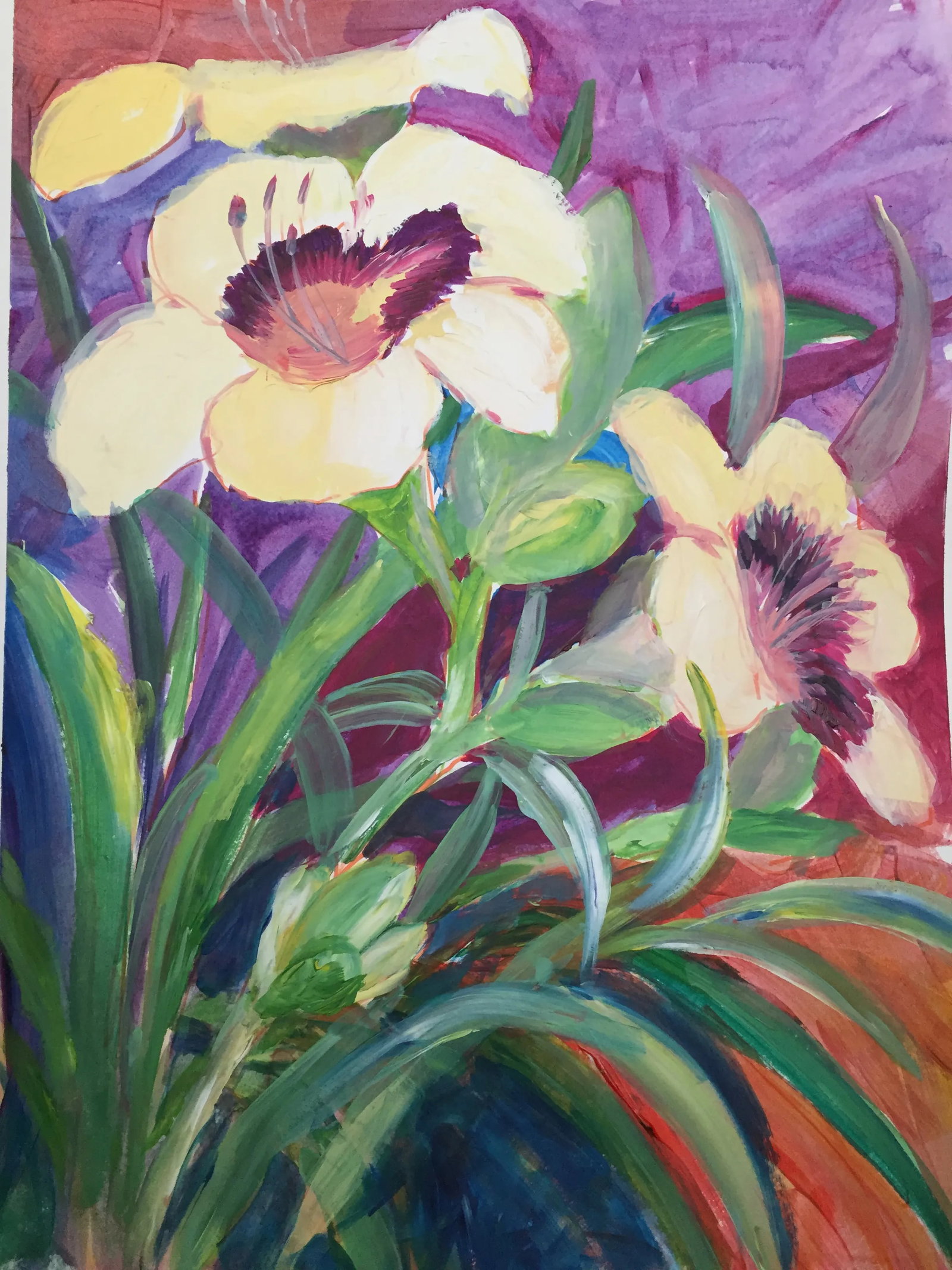 Contemporary Botanical Acrylic Painting of a Cream Day-Lily by Marina Movshina, Framed - 2