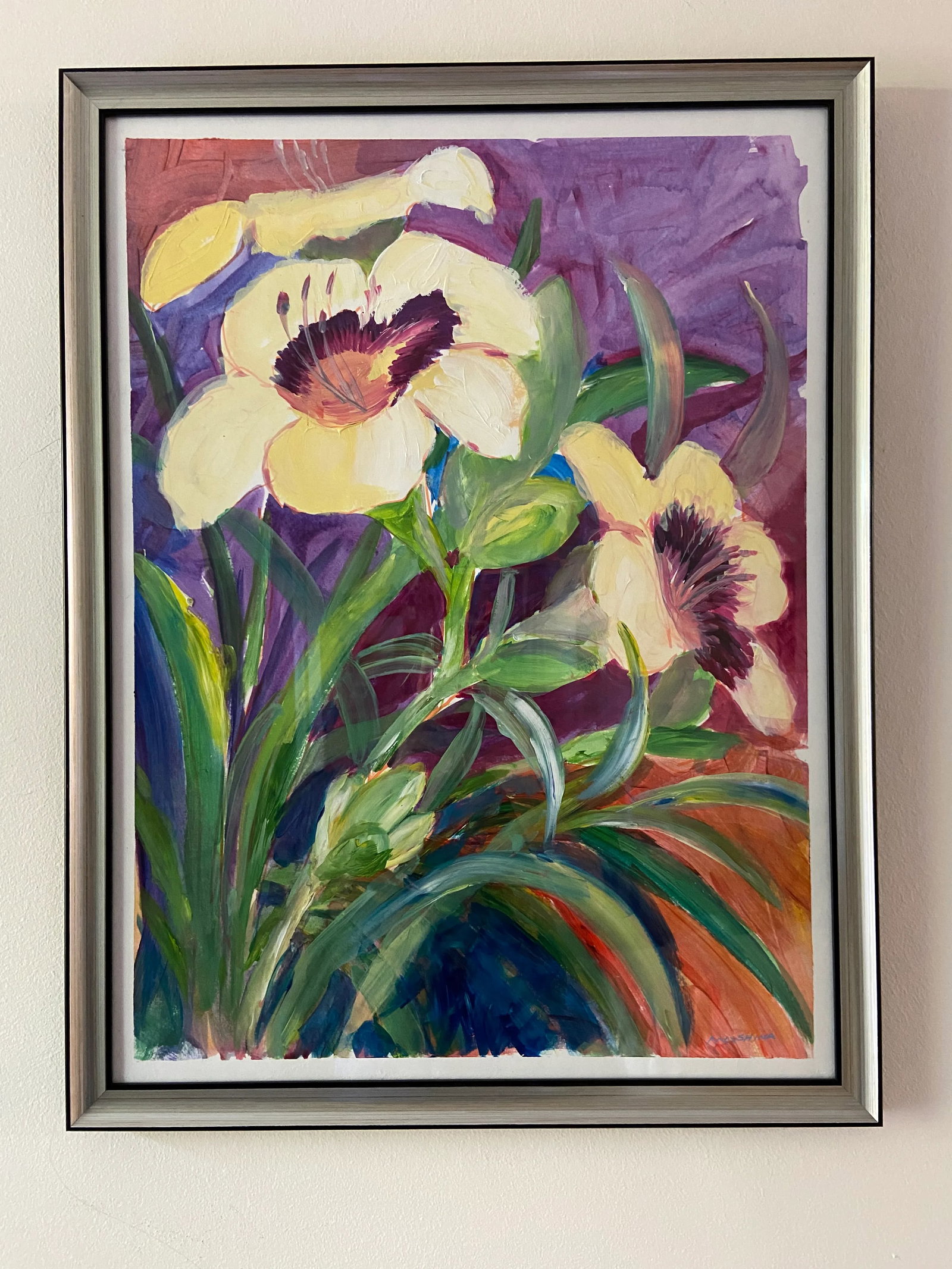 Contemporary Botanical Acrylic Painting of a Cream Day-Lily by Marina Movshina, Framed - 5