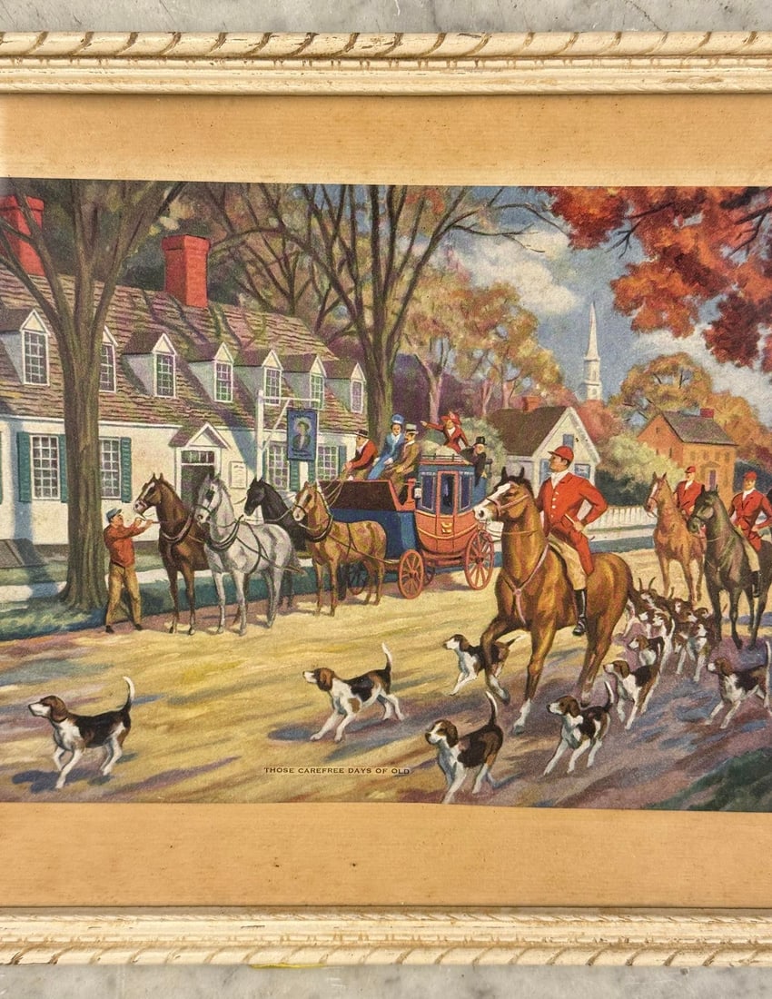 Vintage English Traditional Foxhunt Equestrian Lithograph Framed Art - 10