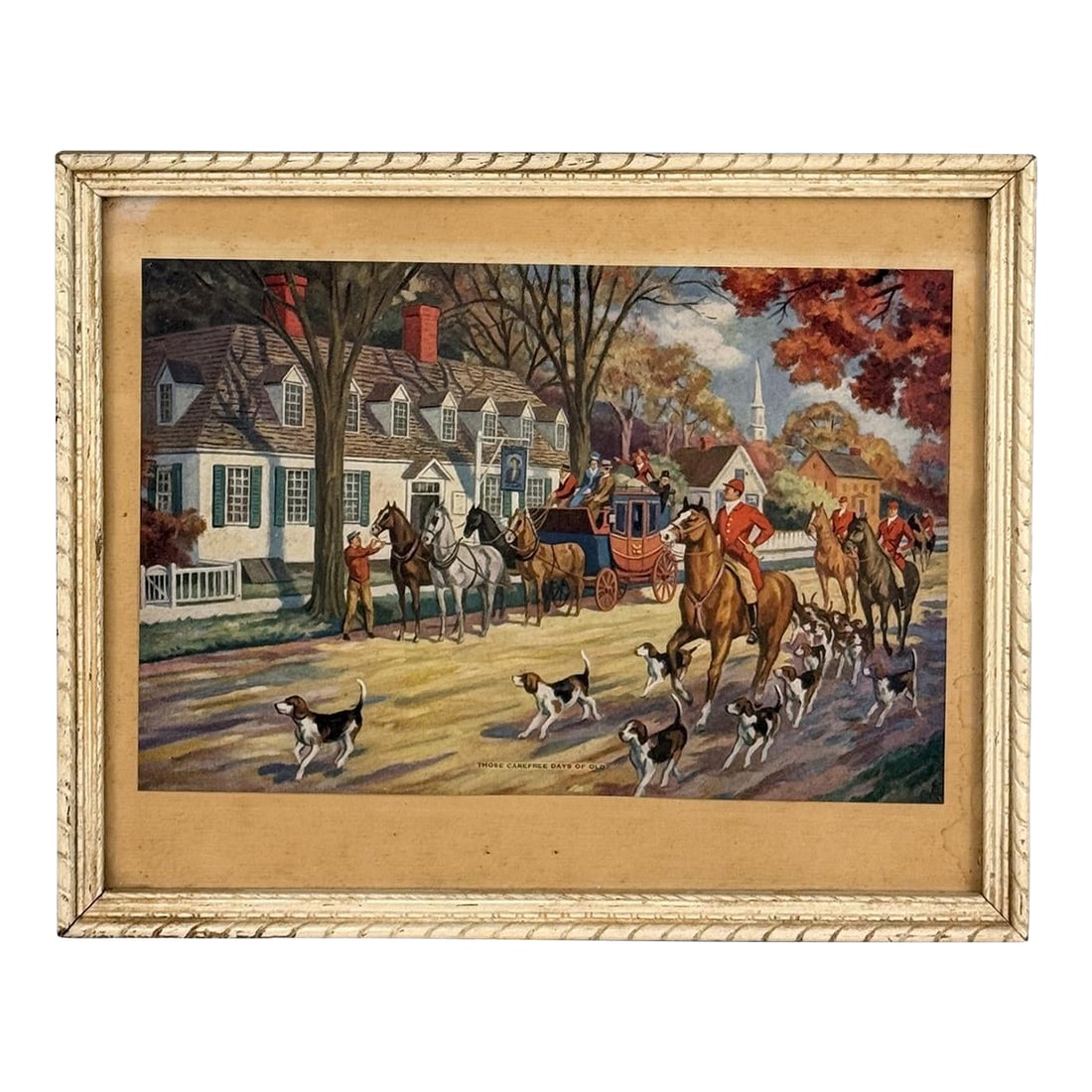 Vintage English Traditional Foxhunt Equestrian Lithograph Framed Art (1 of 10)