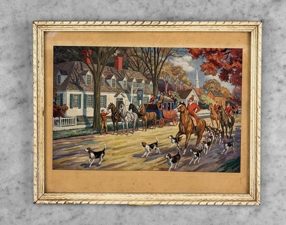 Vintage English Traditional Foxhunt Equestrian Lithograph Framed Art - 2