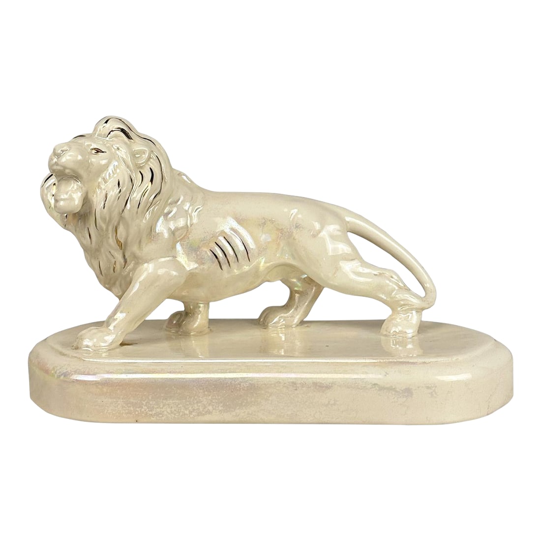 Vintage 12" Hollywood Regency White Luster Porcelain Lion Sculpture (1 of 11)