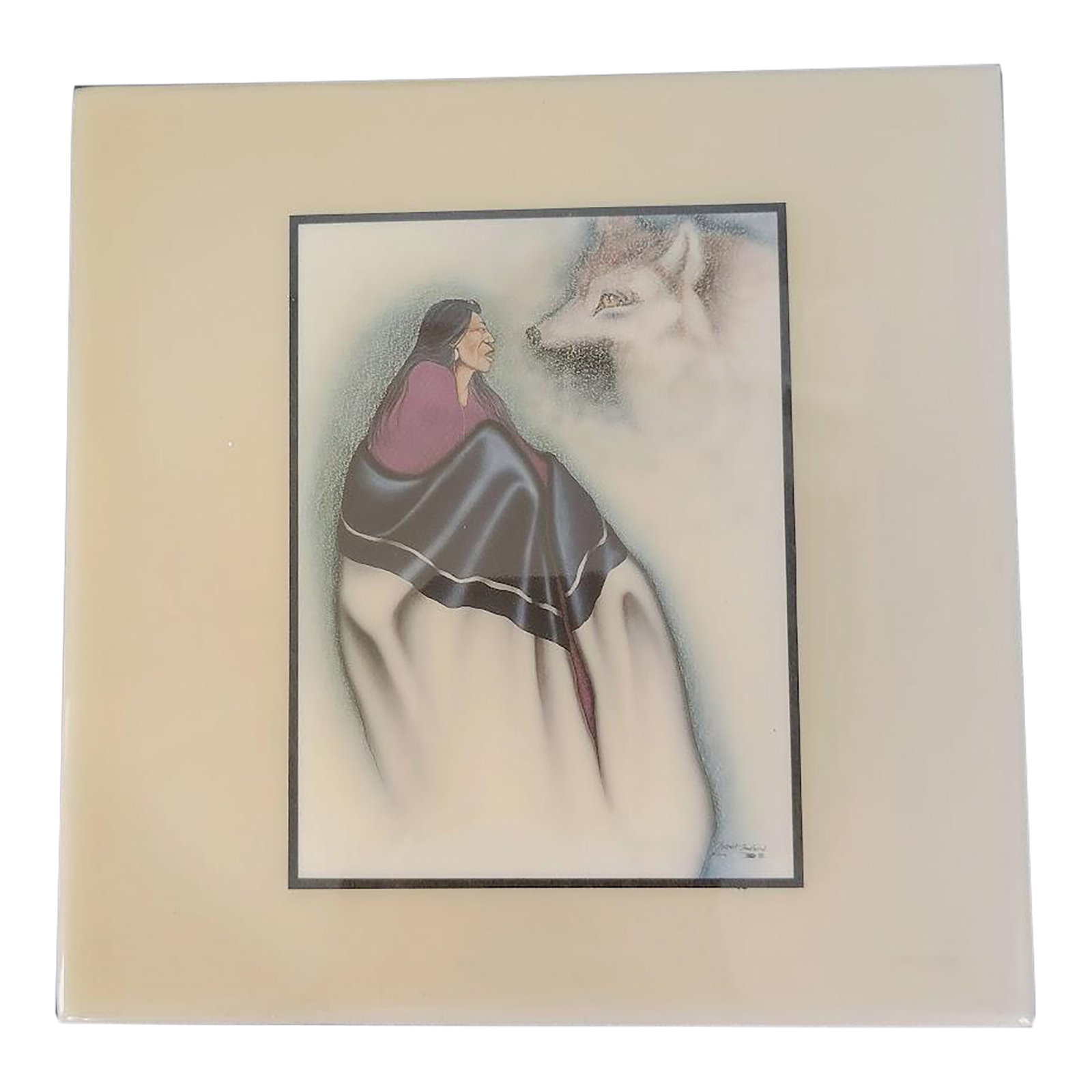 Vintage Mid Century Painted Ceramic Art Tile "The Fox Song" by Kiowa Native American Artist Robert R: Kiowa Heritage Collectible 8" x 8" Decorative Art Tile for shelf or wall display. Can also be used as a trivet. Robert Redbird Sr. (1929-2016) was a Native American Artist who painted in order to pres