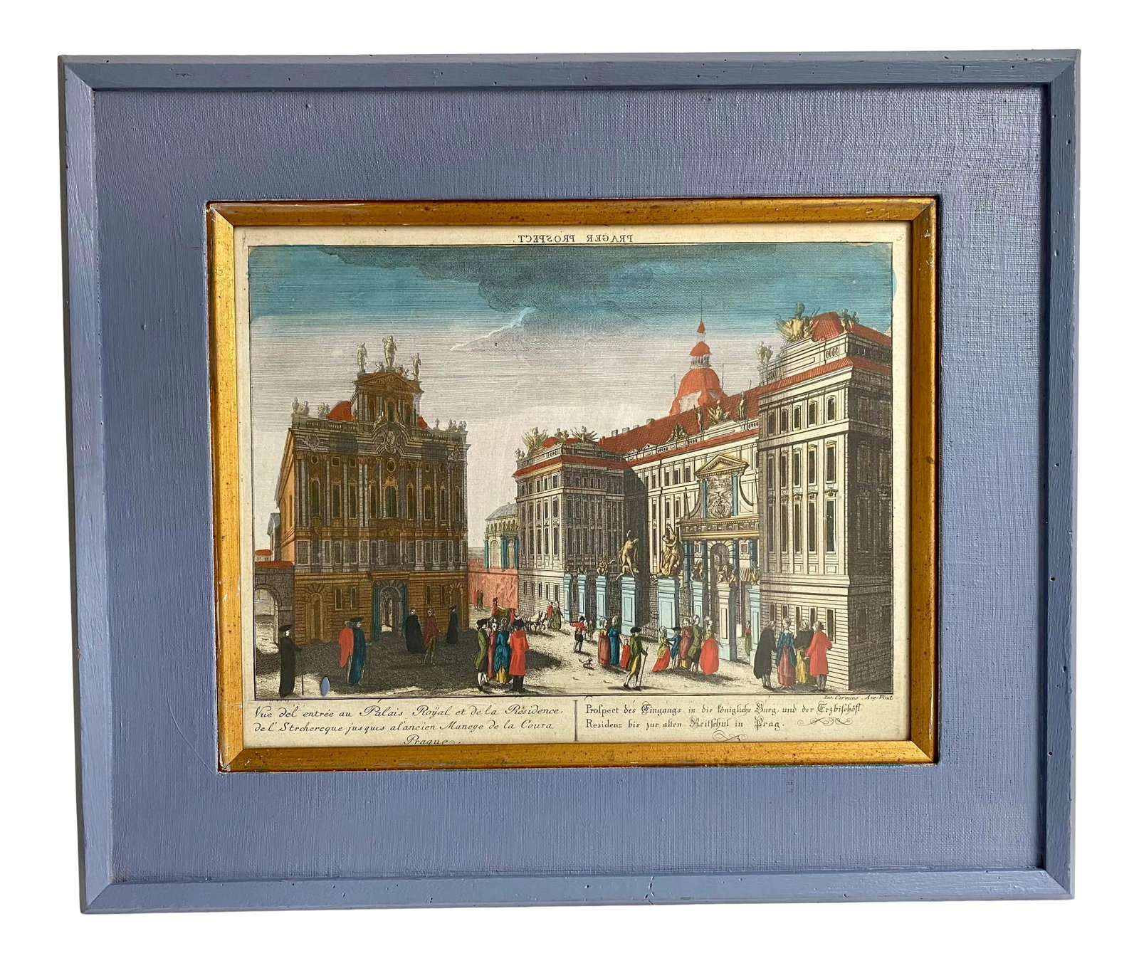 18th Century Hand Colored Engraving of the Royal Palace in Prague, Framed (1 of 7)