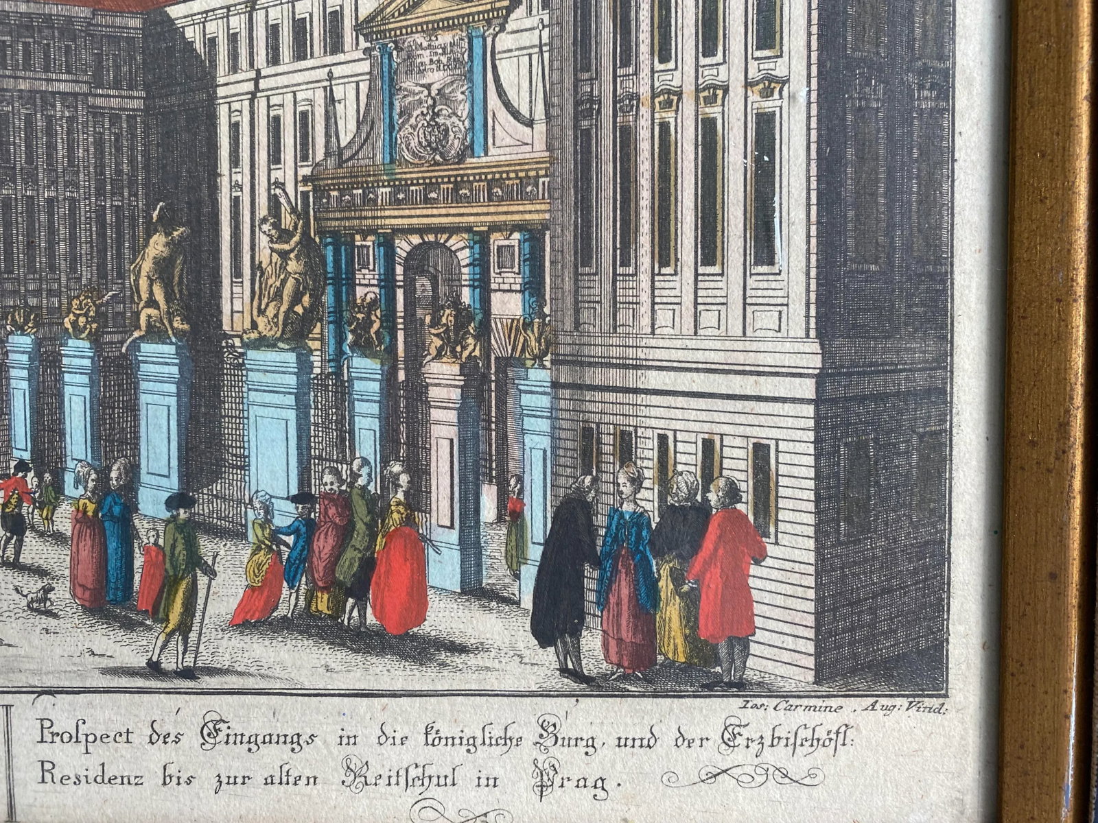 18th Century Hand Colored Engraving of the Royal Palace in Prague, Framed - 4
