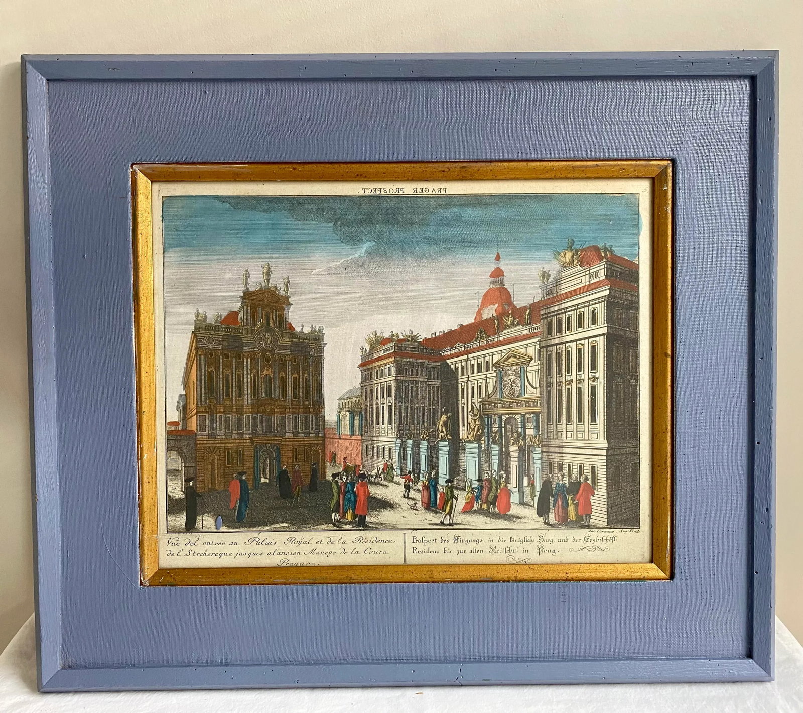 18th Century Hand Colored Engraving of the Royal Palace in Prague, Framed - 7