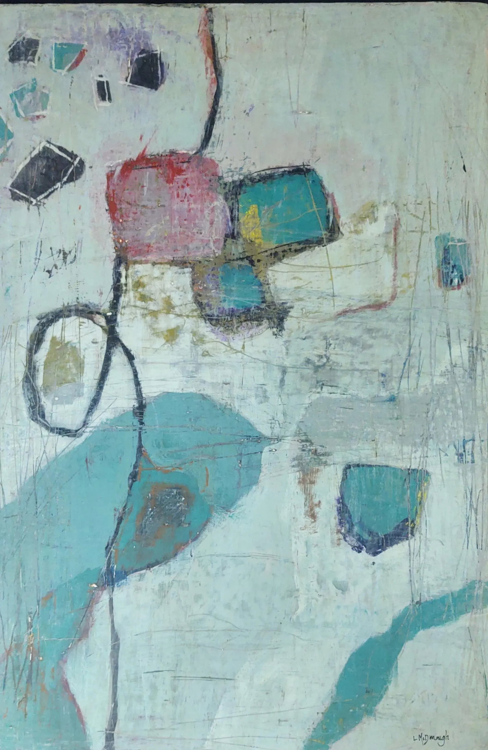"Somewhere Along the Way" Contemporary Abstract Expressionist Acrylic Painting, Framed by Linda McDo - 2