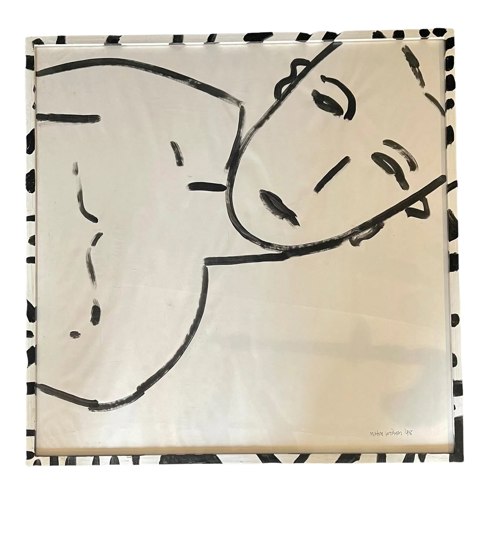 Late 20th Century Minimalist Figurative Painting by Milton Wilson, Framed: Orginal Painting by Milton Wilson With Artist Painted Frame Singed Milton Wilson was noted American Artist 1923-2004 Frame is orginal to the Art Piece and created by Milton Wilson Condition: