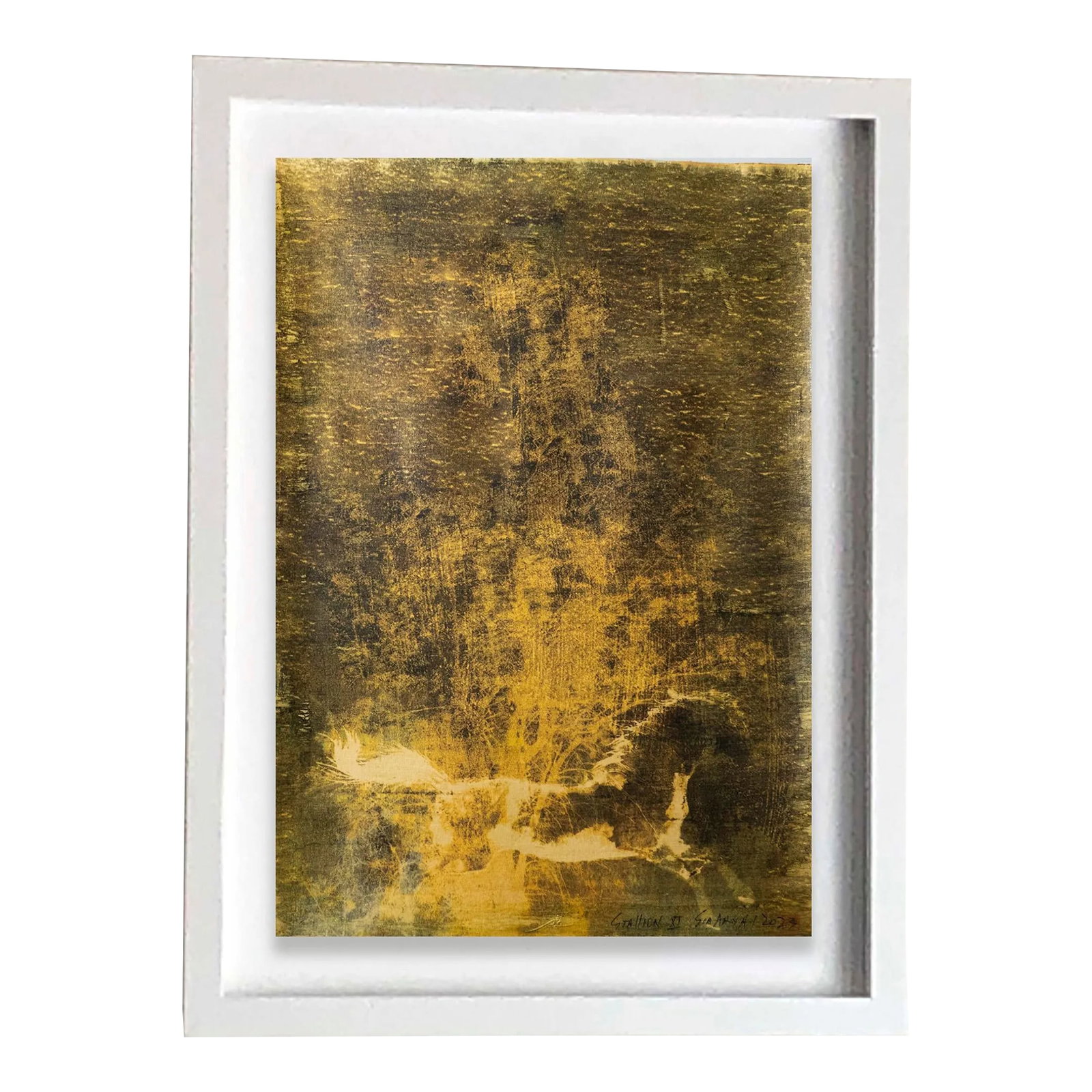"Stallion. XI" Contemporary Original Abstract Mixed-Media Painting, Framed: The history of the horse in China dates back over many centuries. The sixth animal in the Chinese zodiac is the horse. Power, beauty, and freedom symbolize the horse in Chinese culture. One-of-a-kind