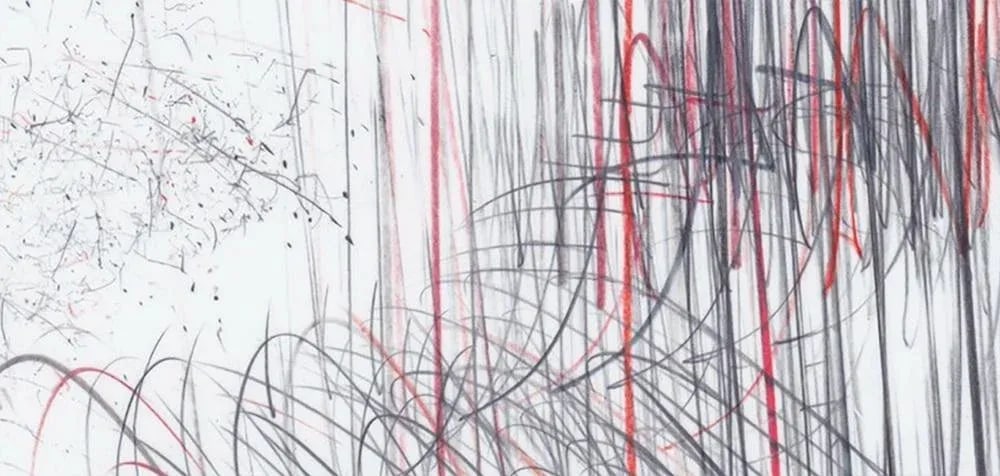 Contemporary Abstract Colored Pencil and Graphite on Plastic Paper Drawing "Screech of Ice Series 43 - 3