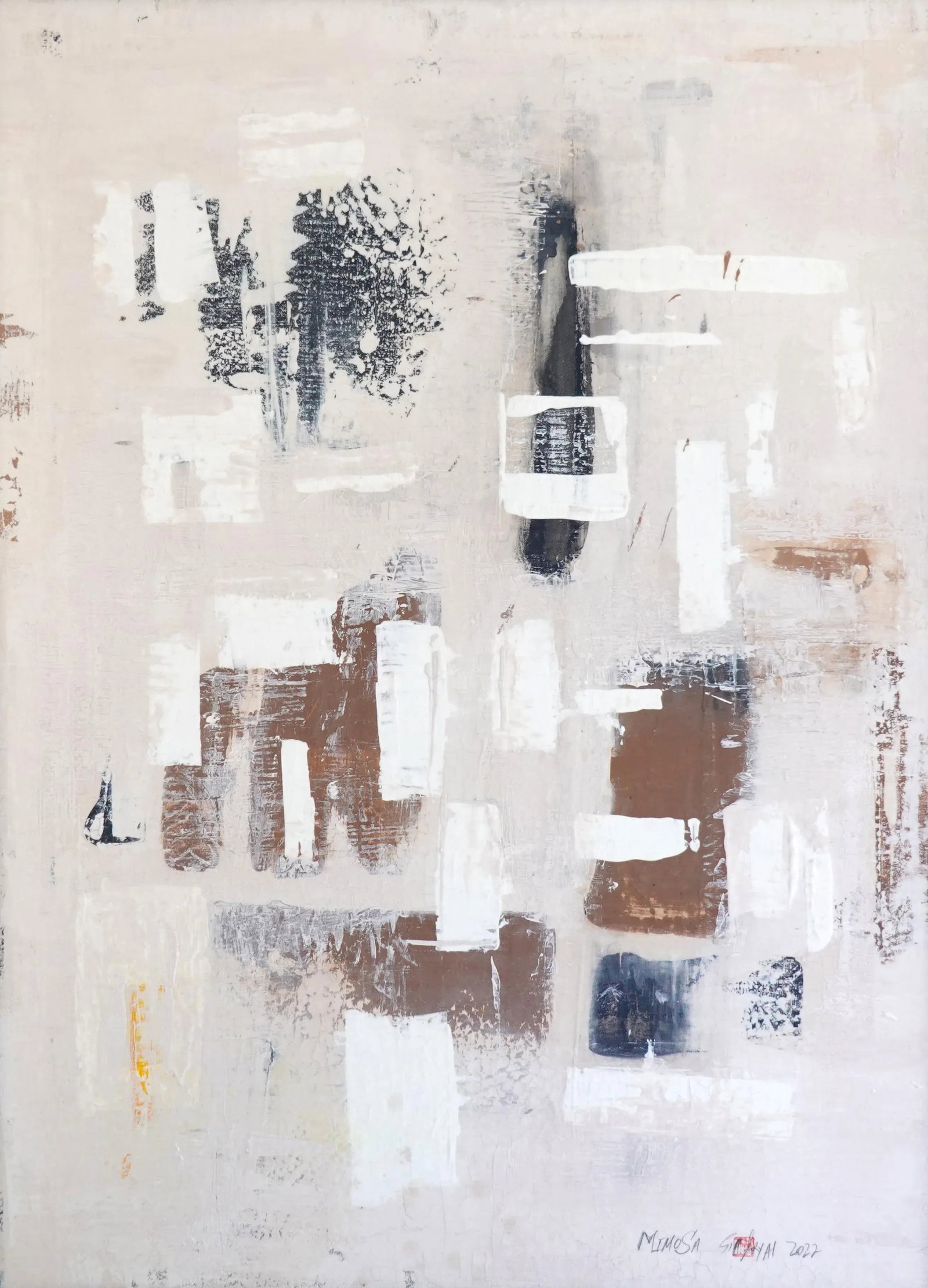 "Mimosa" Contemporary Original Abstract Mixed-Media Painting by Sia Aryai, Framed - 2
