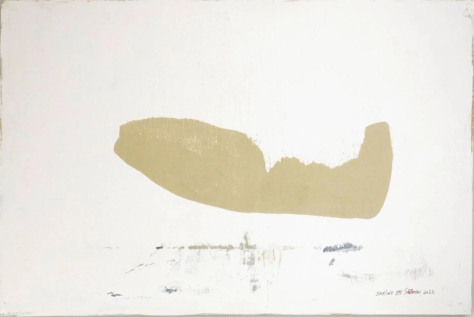 "SkyLine Xvi." Contemporary Original Abstract Mixed Media Painting by Sia Aryai: Layers of soft tones build up a sense of depth in this original gallery-wrapped , hand stretched 40X60" on 1.5" stretcher bar. It is signed dated and stamped on the front. Ready to hang Ship in a
