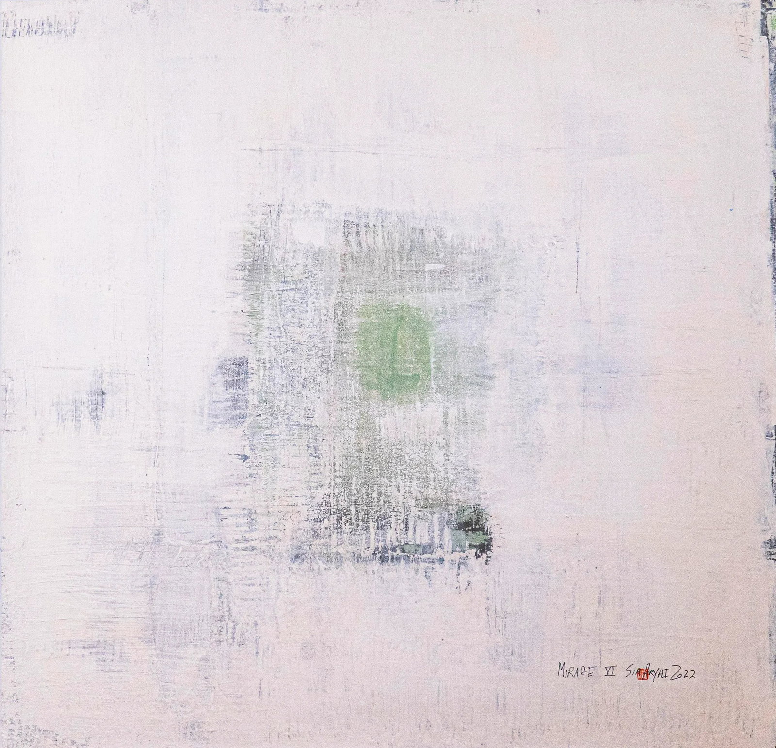 "Mirage. VI" Contemporary Original Abstract Mixed-Media Painting by Sia Aryai: Whether you love art or just looking to decorate your home, this piece will create a new ambiance and impact your daily life. This high-quality 44X44" one-of-a-kind painting is protected with layers o