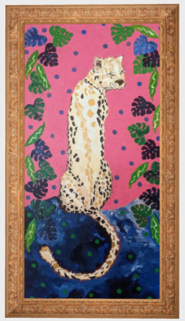Contemporary Expressionist Whimsical Abstract Acrylic Painting of a Big Cat on Canvas - 2