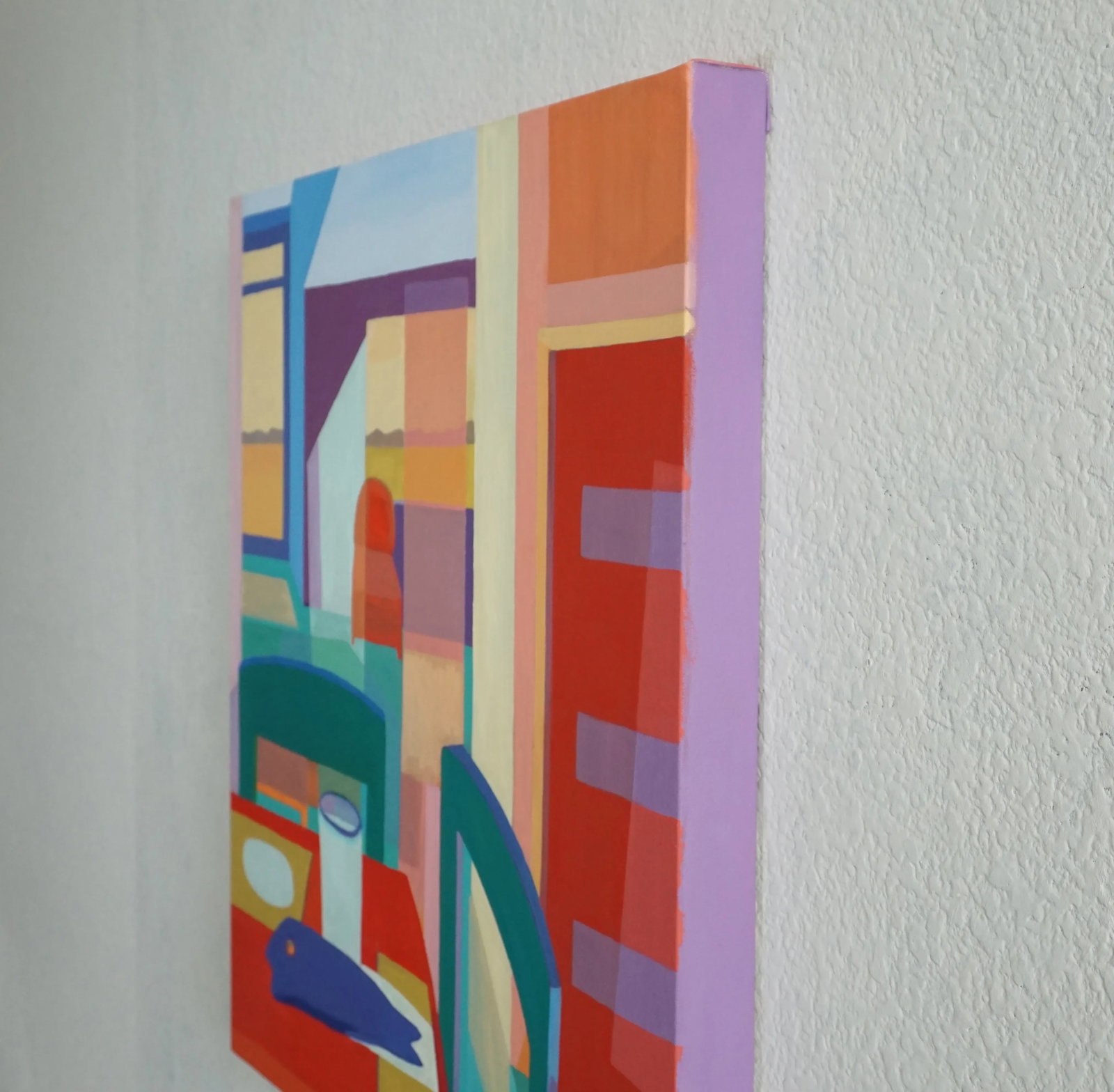 Contemporary Postmodern Geometric Oil Painting of an Interior - 3