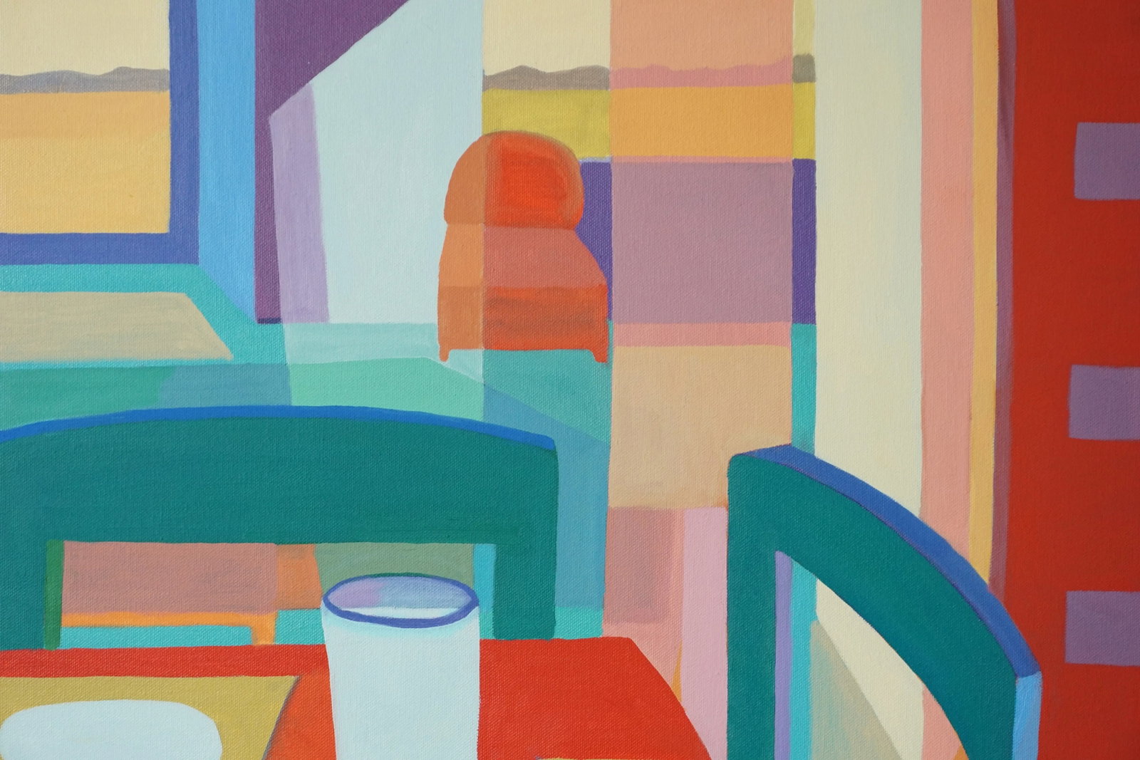 Contemporary Postmodern Geometric Oil Painting of an Interior - 6