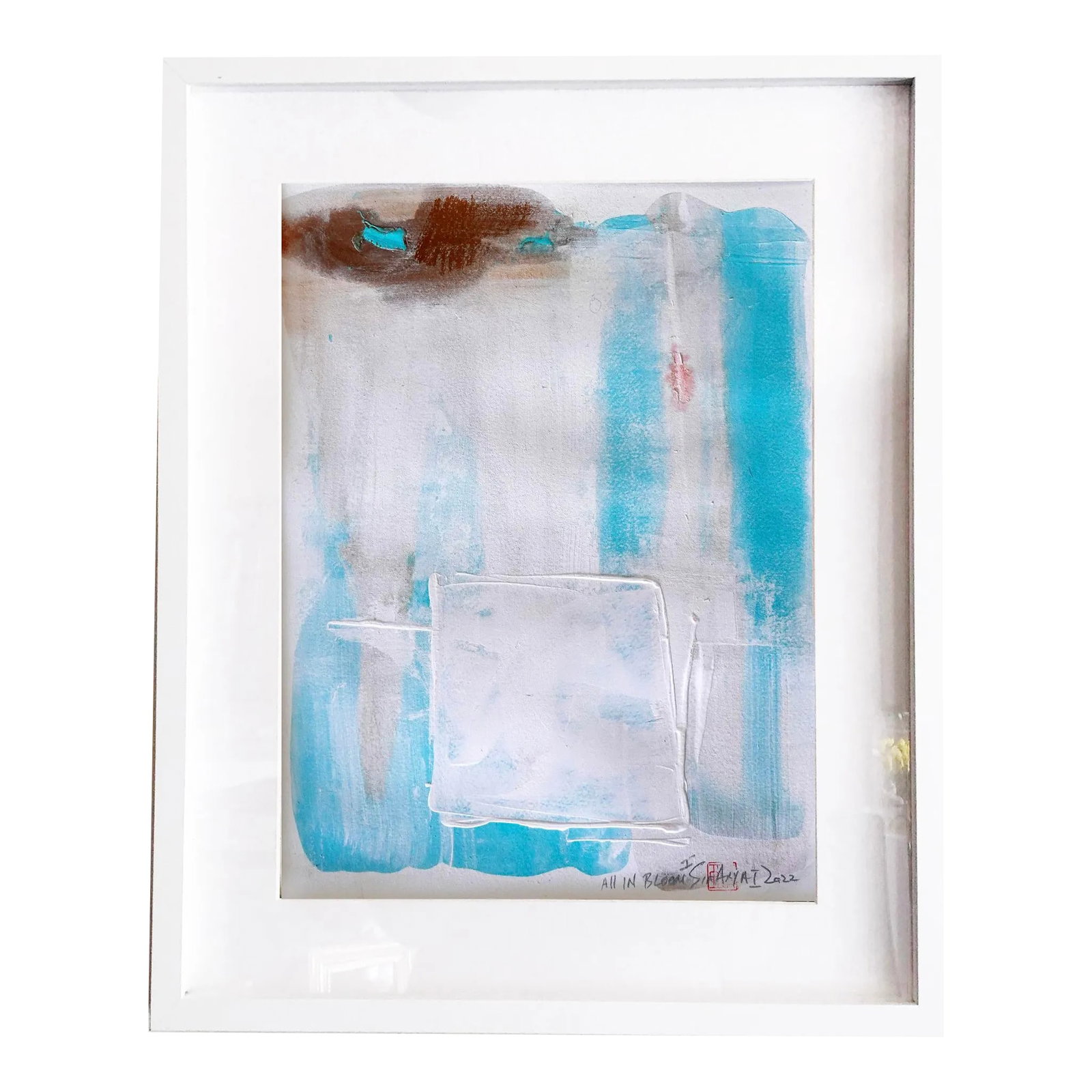 "All in the Bloom.I" Contemporary Original Abstract Sky Blue Mixed-Media Painting, Framed (1 of 5)