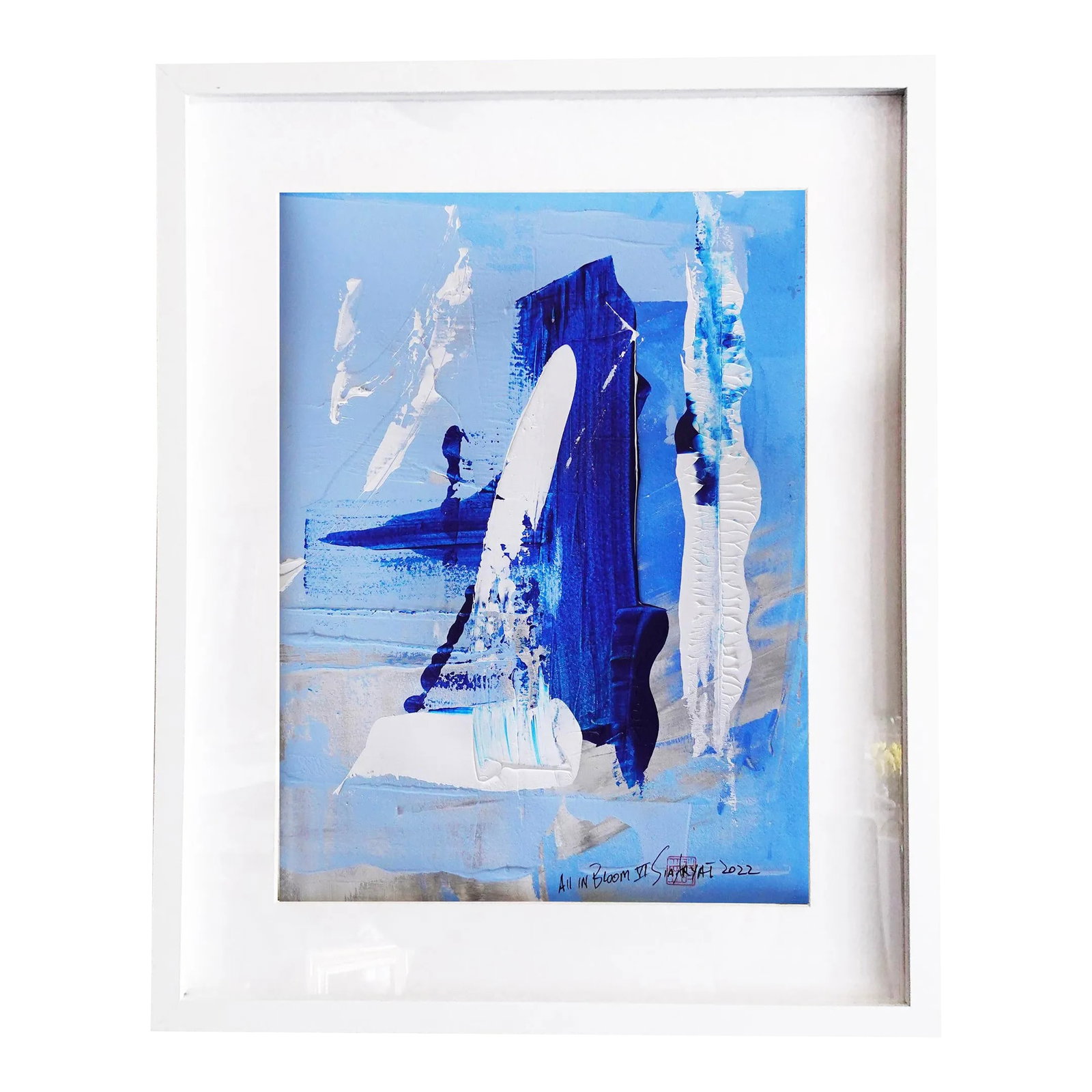 "All in Bloom. VI" Contemporary Original Abstract Acrylic Painting, Framed: ALL IN BLOOM: This bold, brushstroke hand-cut parchment painting works great as an abstract statement piece everywhere from entryways to guest bedrooms. The painting is 14X18" custom-framed in a