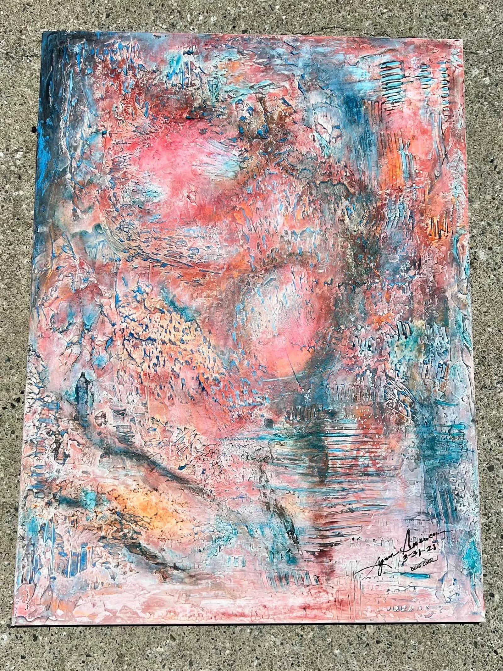 "Blue Coral" Contemporary Abstract Textured Painting on Canvas by Lynne Ancien - 11