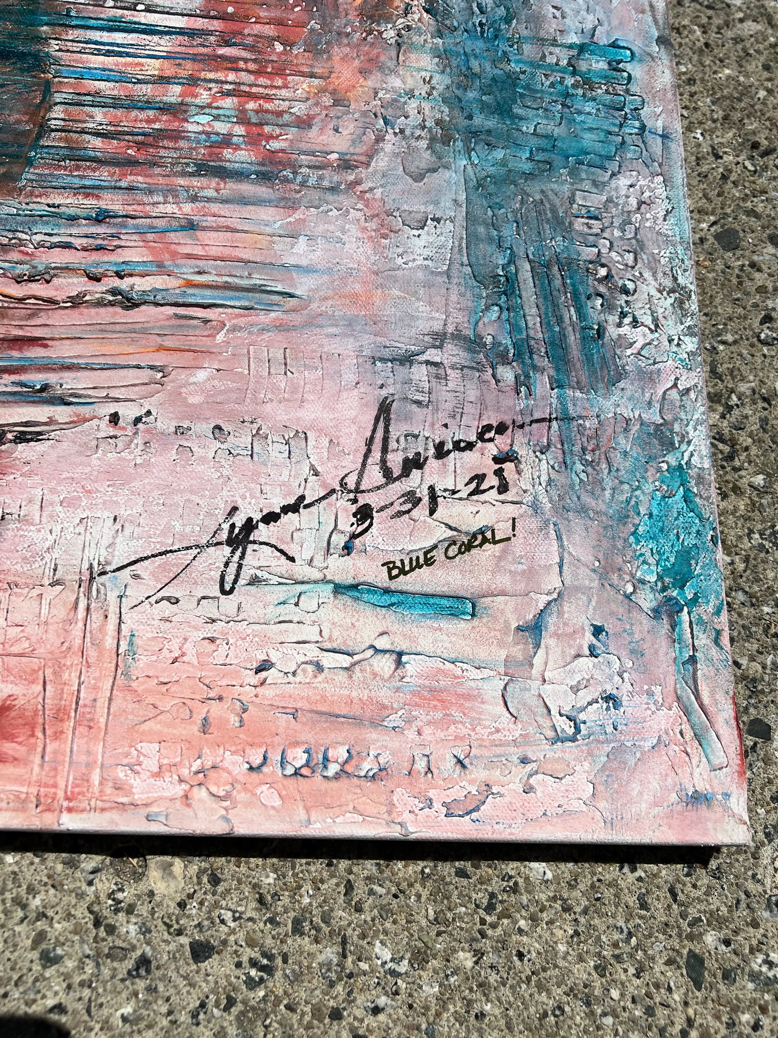 "Blue Coral" Contemporary Abstract Textured Painting on Canvas by Lynne Ancien - 2