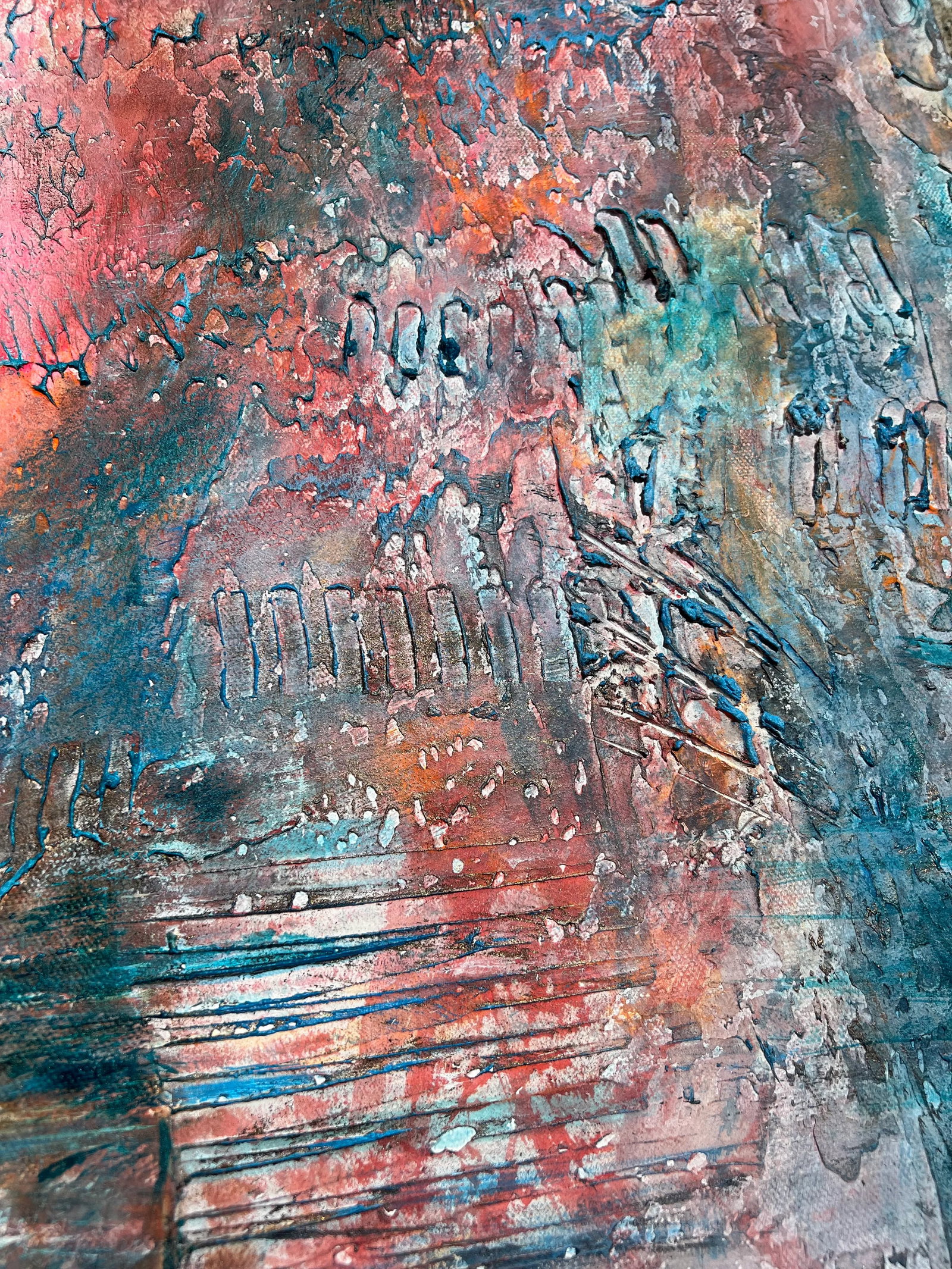 "Blue Coral" Contemporary Abstract Textured Painting on Canvas by Lynne Ancien - 7