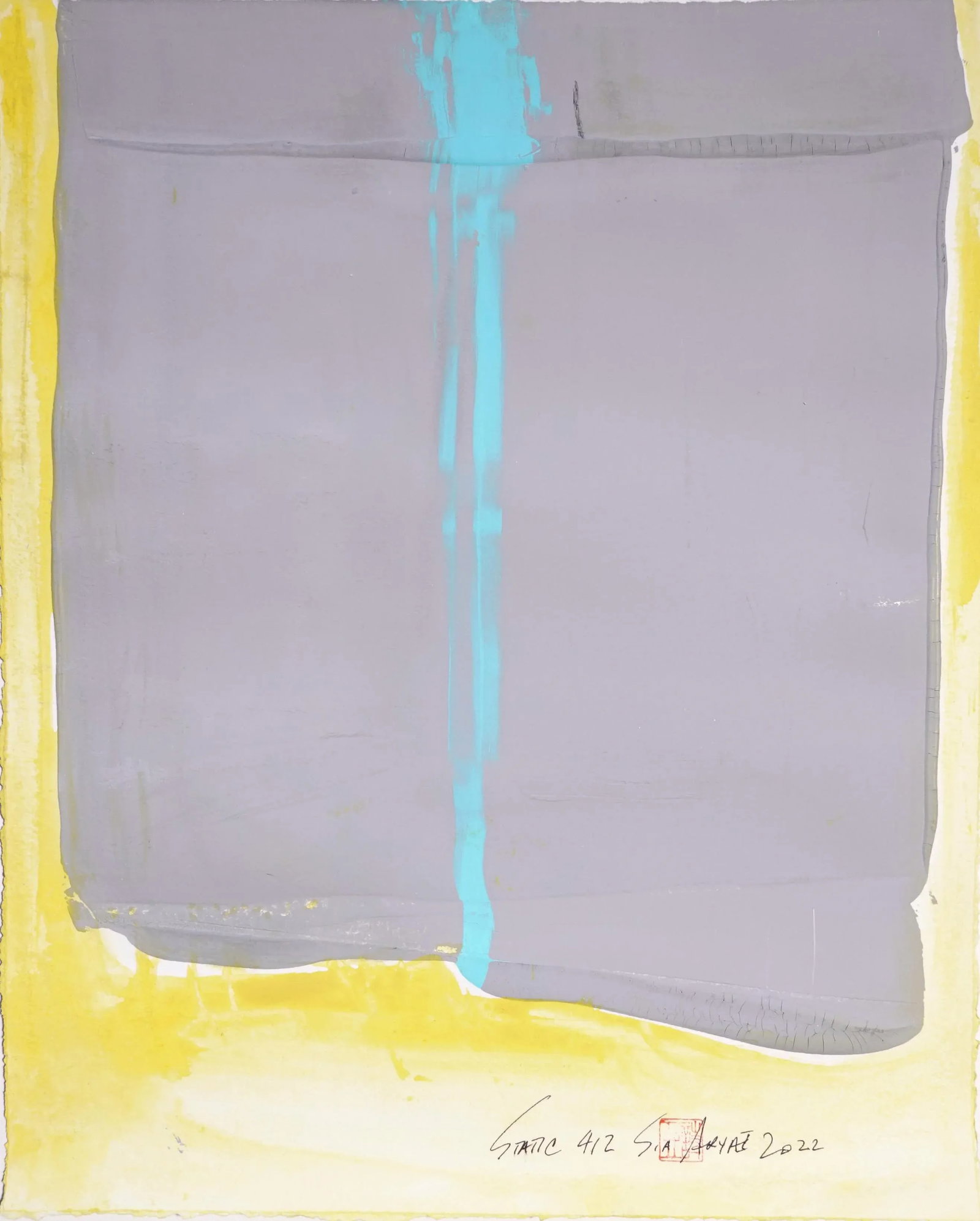 "Static 412" Contemporary Abstract Sky Blue Framed Painting - 2