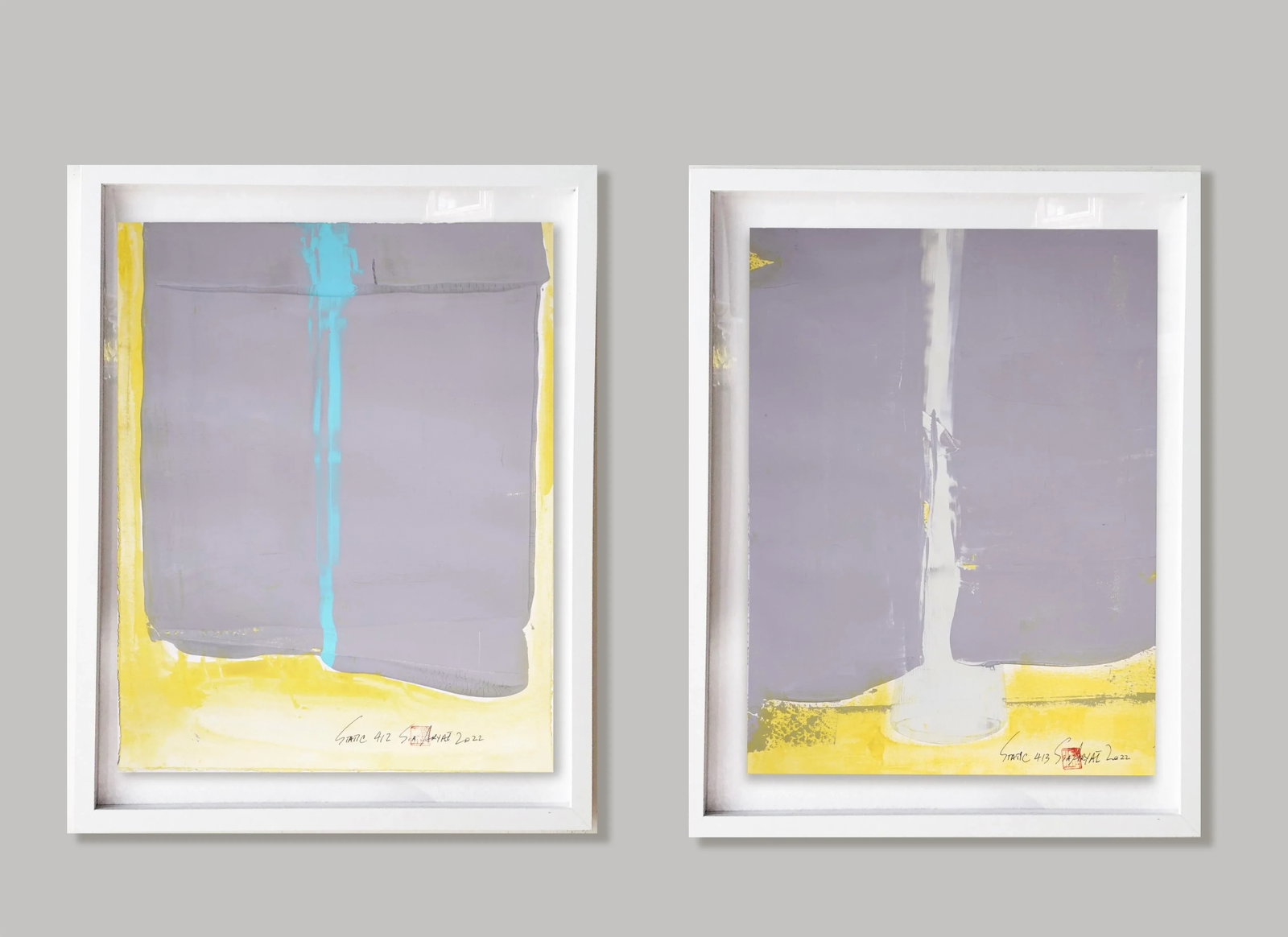 "Static 412" Contemporary Abstract Sky Blue Framed Painting - 5