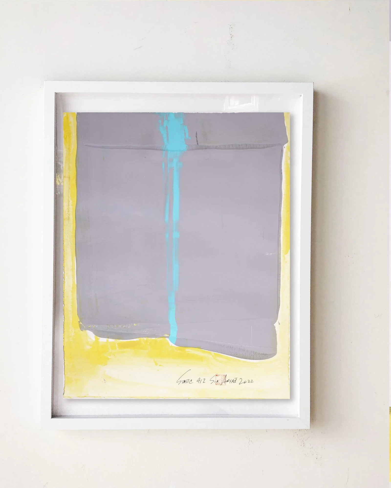 "Static 412" Contemporary Abstract Sky Blue Framed Painting - 6