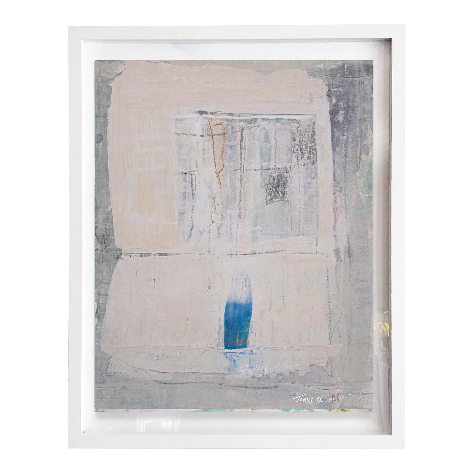 "Janus.IX" Framed Contemporary Original Abstract Minimalist Mixed-Media Painting: Whether you love art or just looking to decorate your home, this piece will create a new ambiance and impact your daily life. This lively original abstract painting on hand-cut heavy stock brings a po