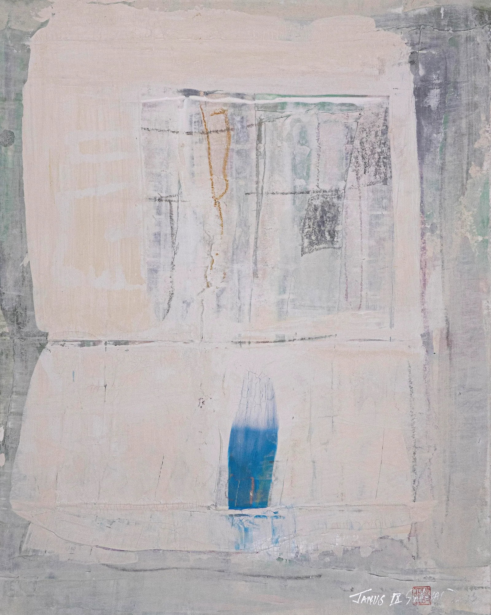 "Janus.IX" Framed Contemporary Original Abstract Minimalist Mixed-Media Painting - 2