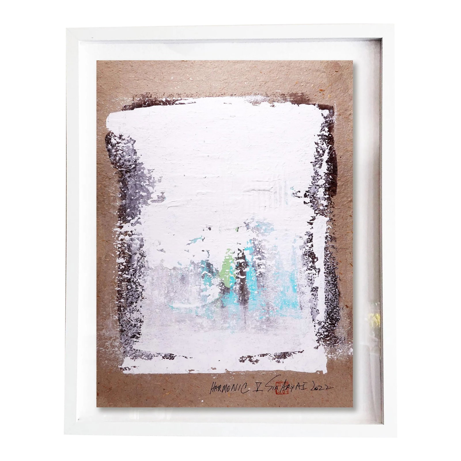 "Harmonic. V" Contemporary Original Abstract Acrylic Painting, Framed: Harmonic. V Framed abstract acrylic modern blue painting Stunning shades of blue are contrasted and complemented by green with a twist in this one of a kind abstract minimal painting Painting is 14X18