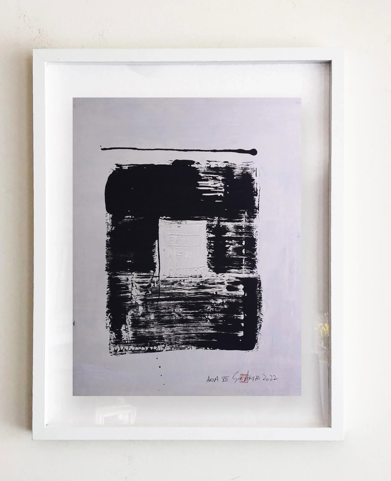 Aria.VII Abstract Framed Minimal Black and White Painting - 4