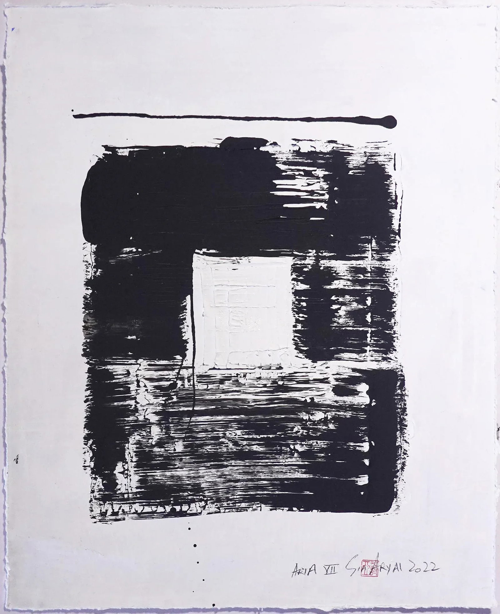 Aria.VII Abstract Framed Minimal Black and White Painting - 6