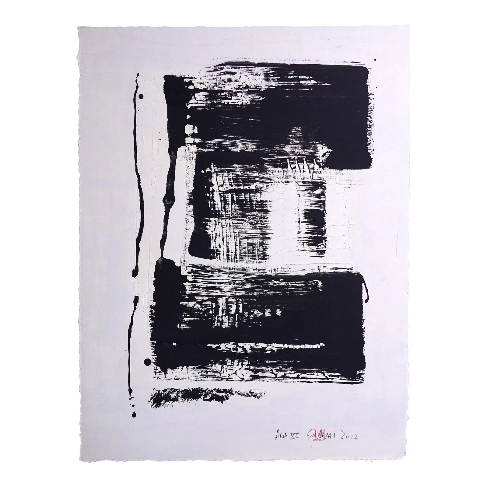 Aria.VI Abstract Framed Minimal Black and White Painting: Aria.VI Abstract framed minimal Black and white painting This lively original painting on hand-cut heavy stock brings a pop of life to any room. The painting is 16X22" and comes float mount