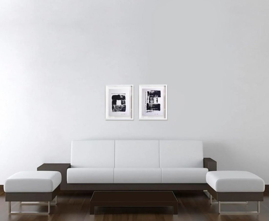 Aria.VI Abstract Framed Minimal Black and White Painting - 5