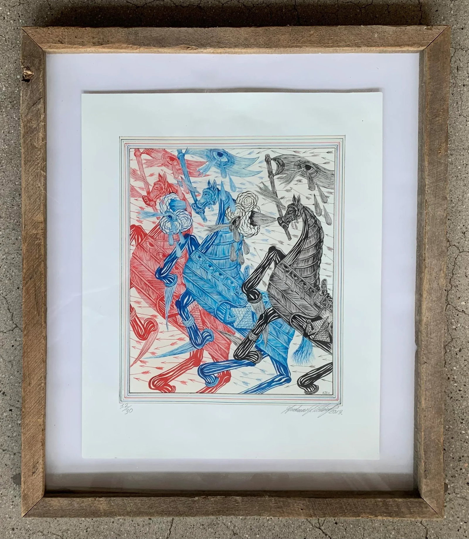 Contemporary Pen and Ink Drawing of Three Horses, by Andrew Schoultz - 12