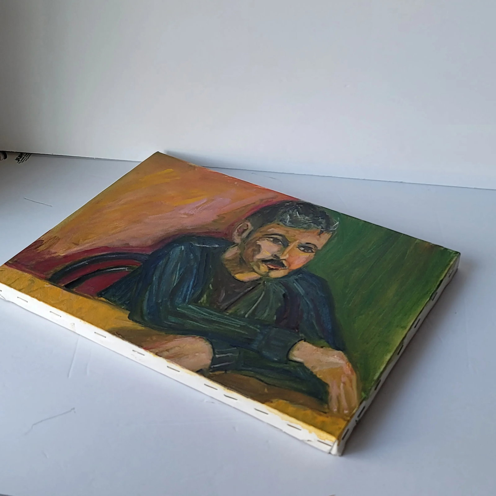 Fauvist Portrait Oil Painting of a Man Wearing Blue Sitting at a Table by Rosemary Rabut - 2