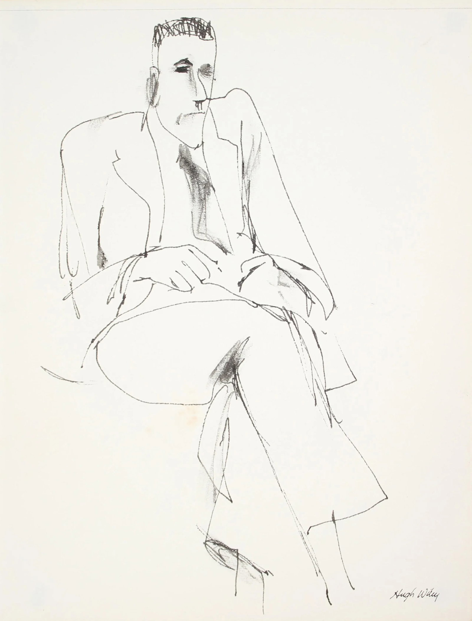 Seated Man Portrait Drawing Late 1950's Ink - 2