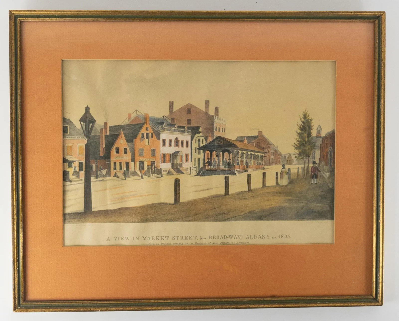 19th Century Hand Colored Lithograph of Albany New York Ca 1805 - 10